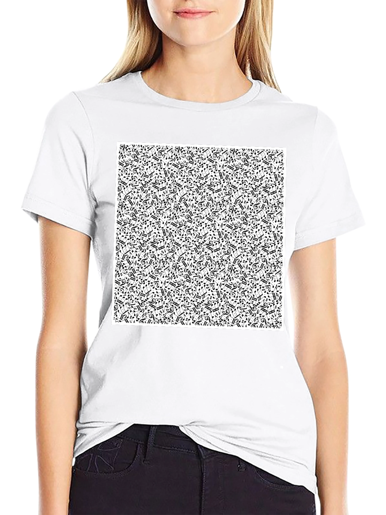 Black Musical Notes Pattern Black T-Shirt view 9