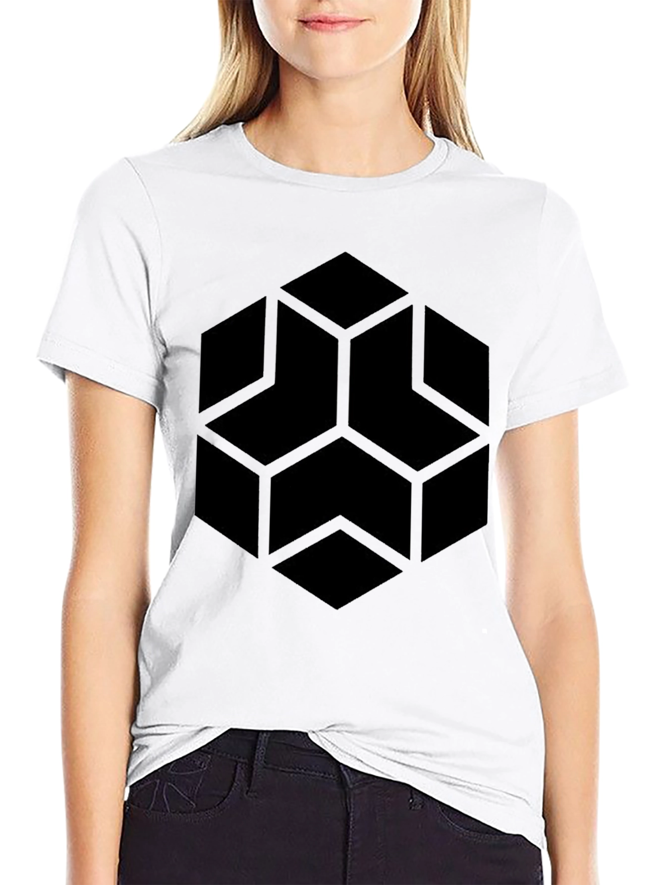 Black Geometric Hexagon Graphic Black T-Shirt view 9