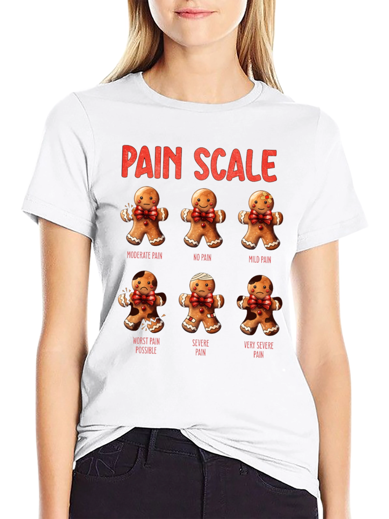 Black Gingerbread Pain Scale Black T-Shirt view 9