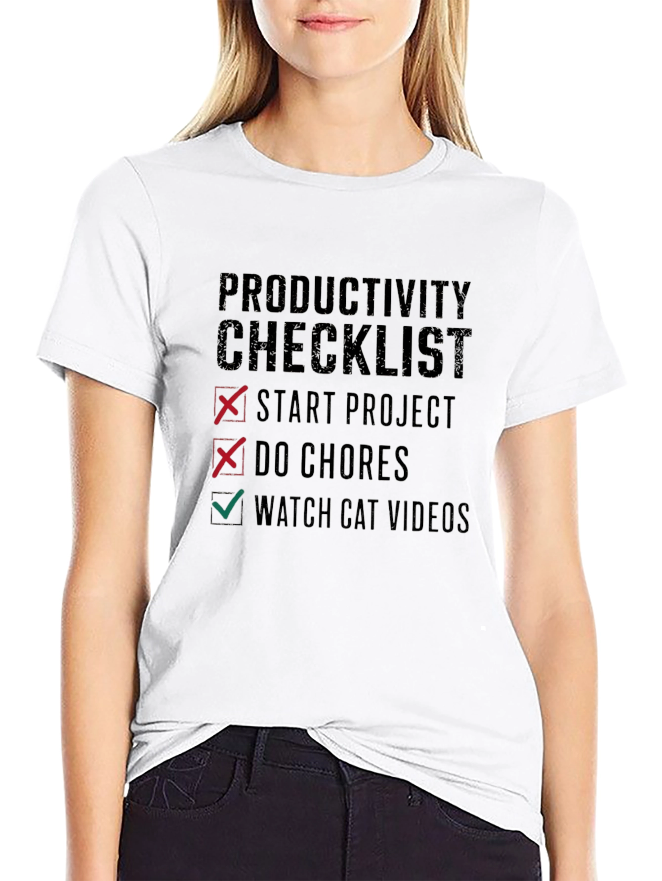 Black Productivity Checklist Graphic Tee - Watch Cat Videos! view 9