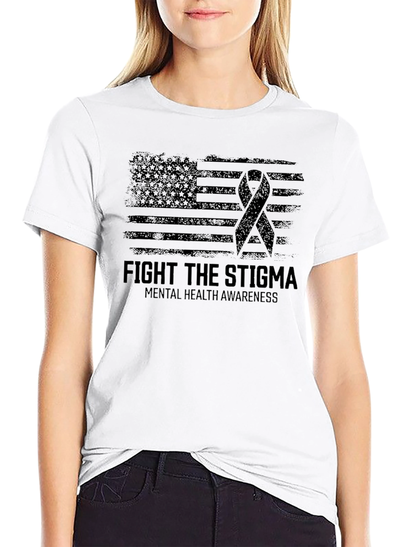 Black Fight the Stigma Mental Health Awareness T-Shirt view 9