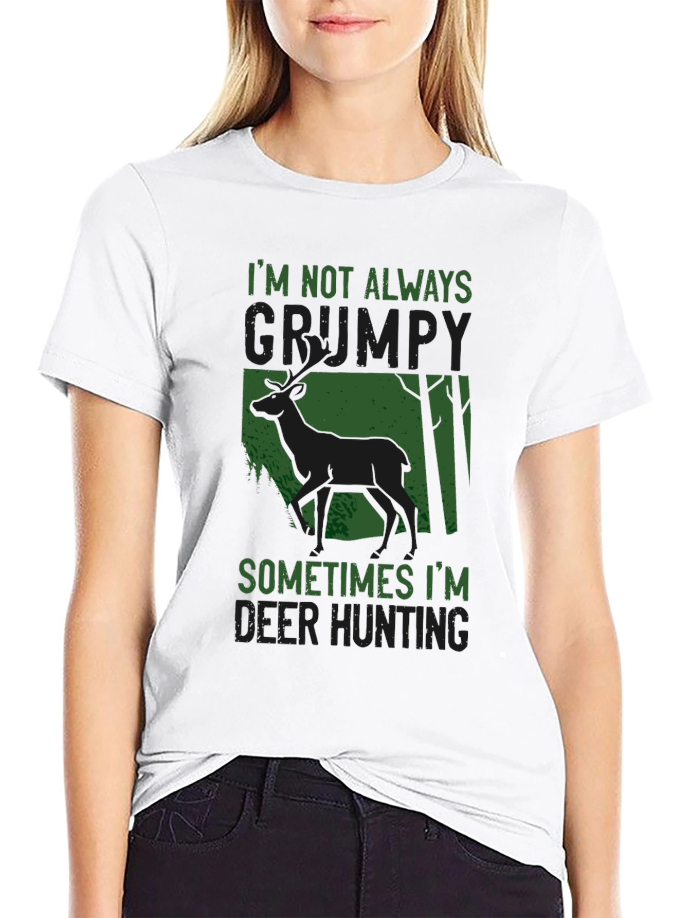 Black Grumpy Deer Hunting T-Shirt: Funny Graphic Tee view 9