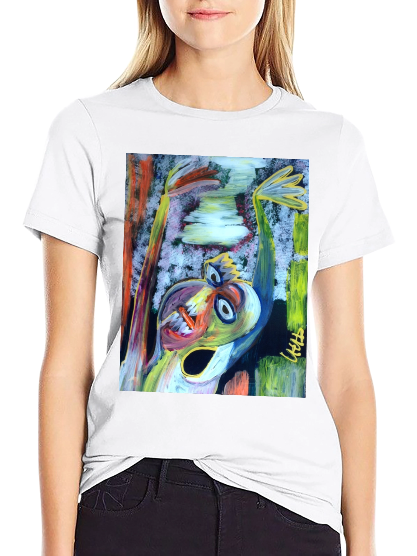 Black Abstract Art Graphic Print Black T-Shirt view 9