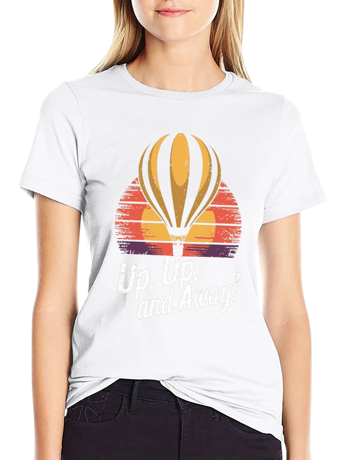 Black Up, Up, and Away! Graphic Tee - Hot Air Balloon Sunset view 9