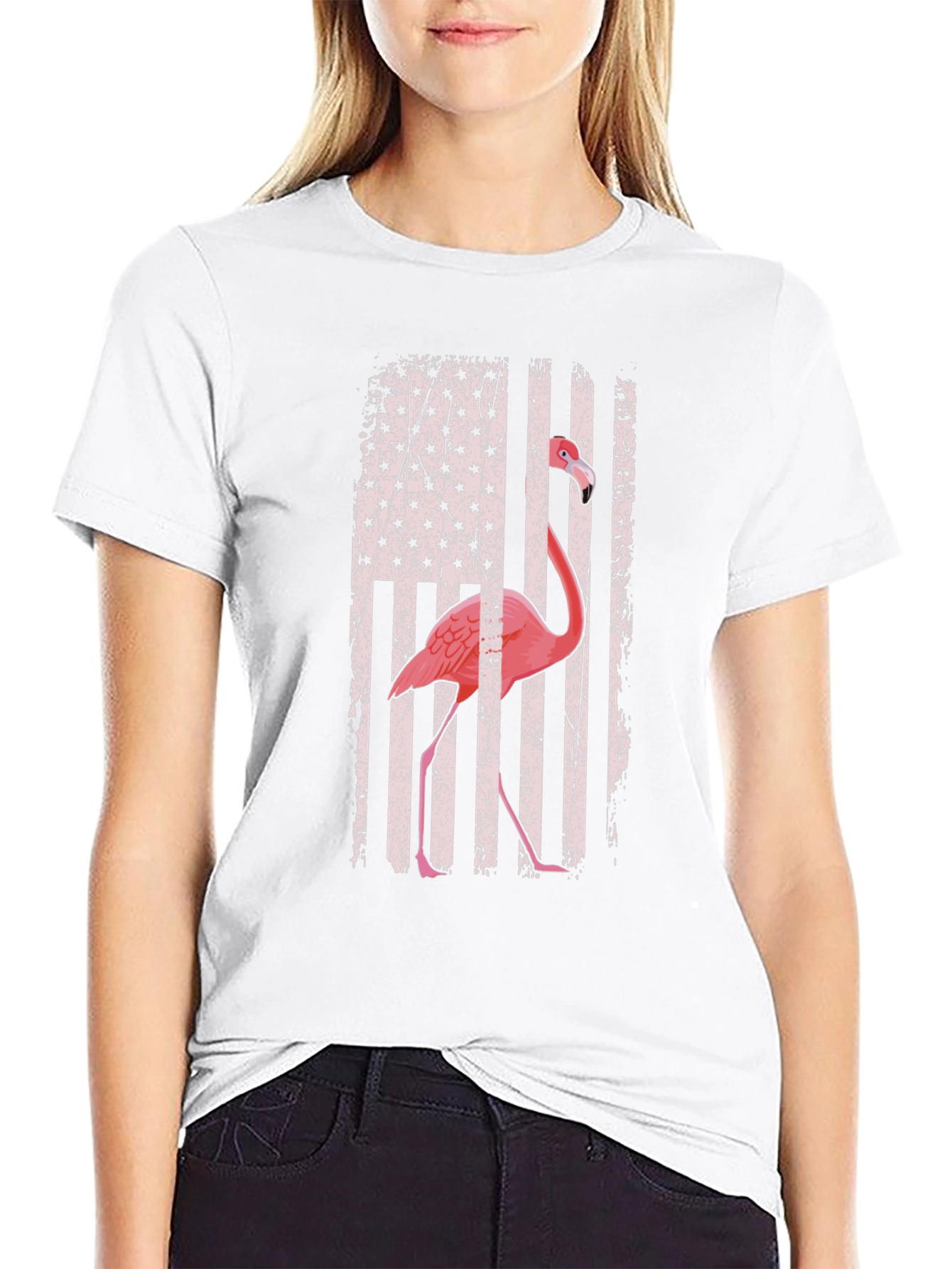 Black Flamingo American Flag Graphic Tee view 9