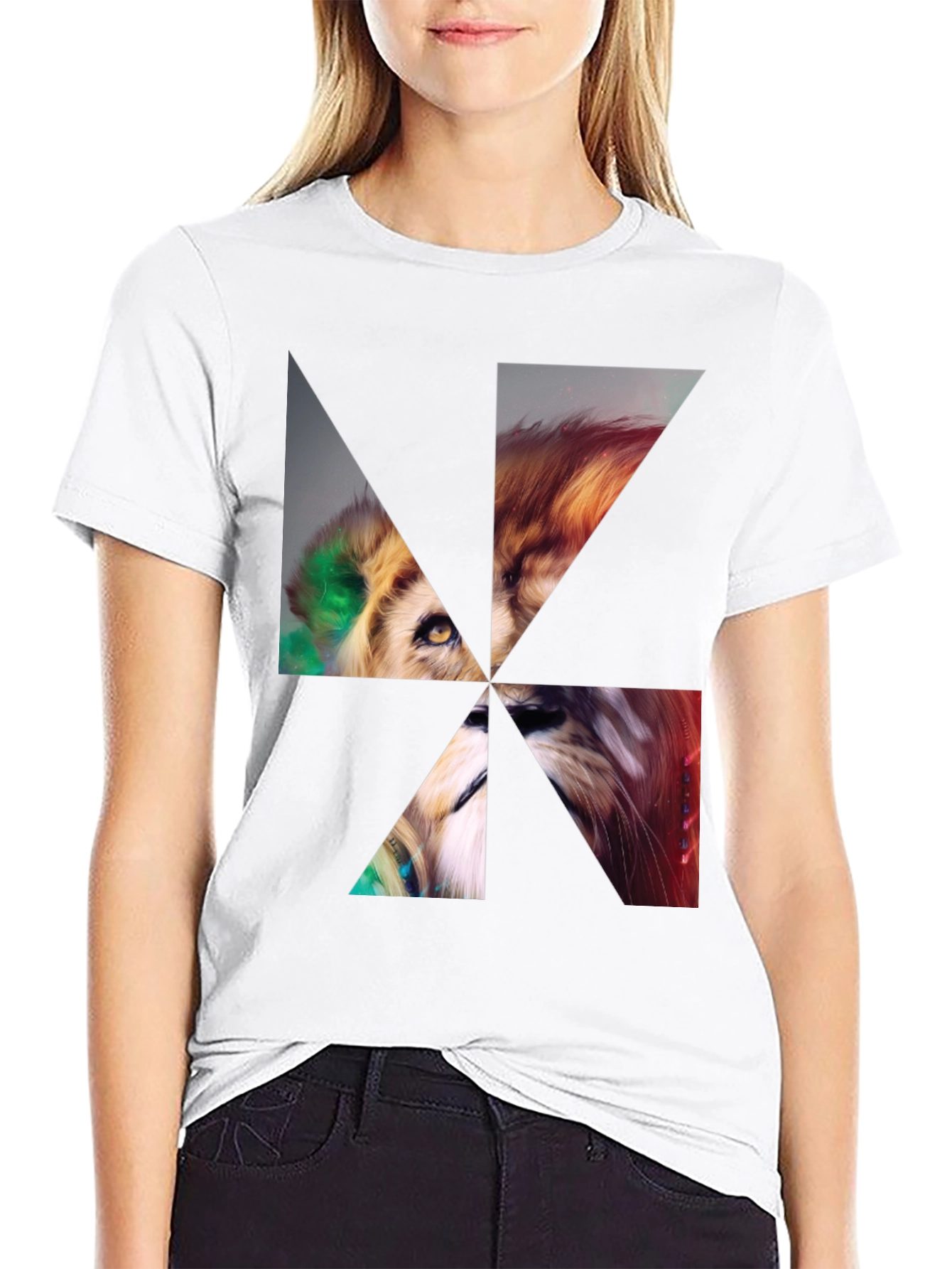 Black Abstract Lion Head Graphic T-Shirt view 9