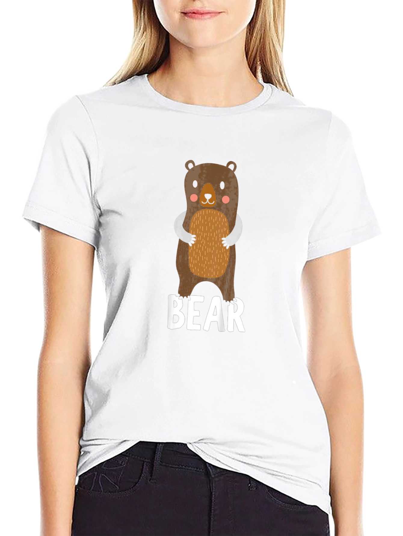 Black Cute Bear Graphic Black T-Shirt view 9