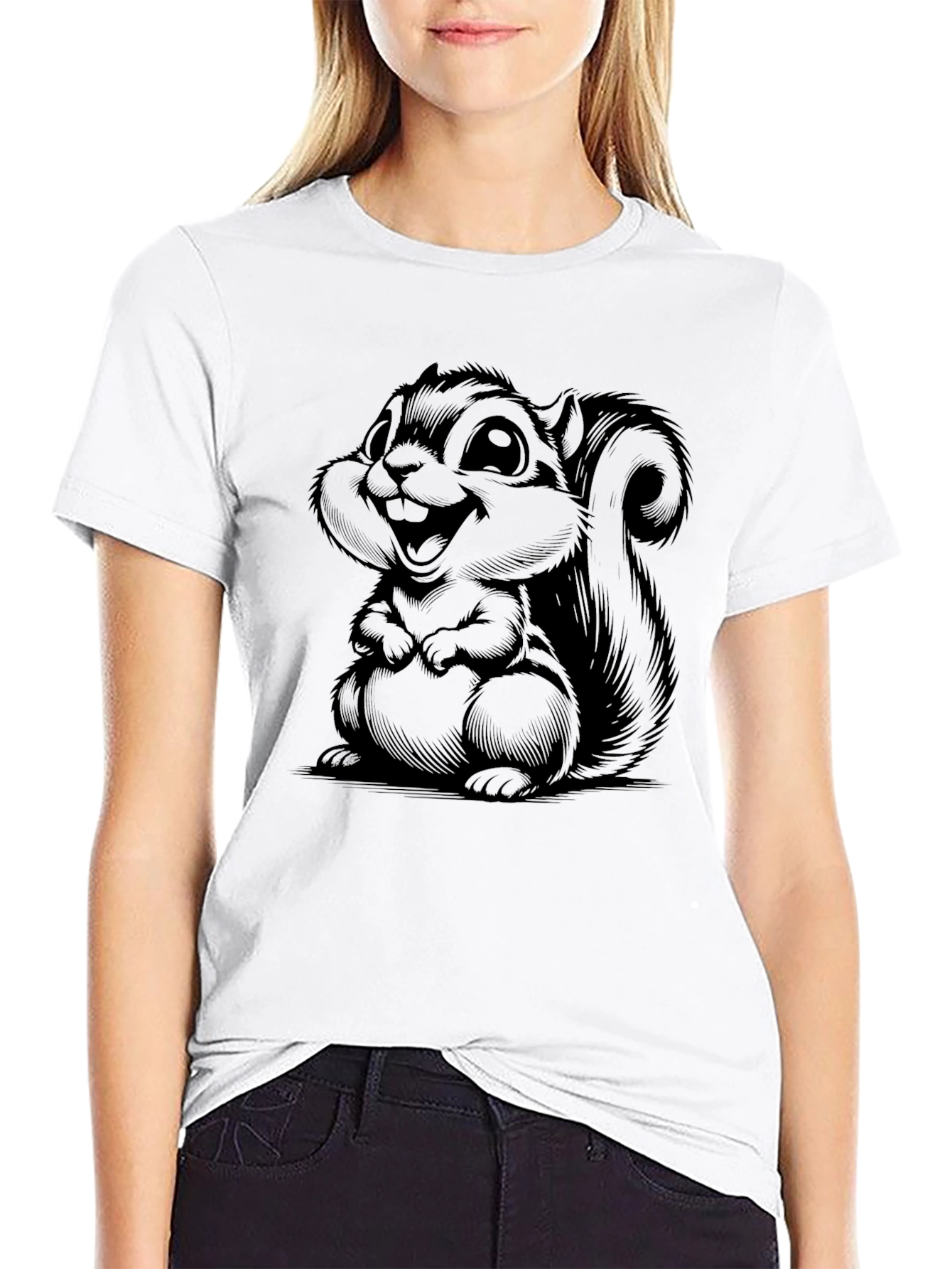 Black Cartoon Squirrel Graphic Tee - Soft Black T-Shirt view 9