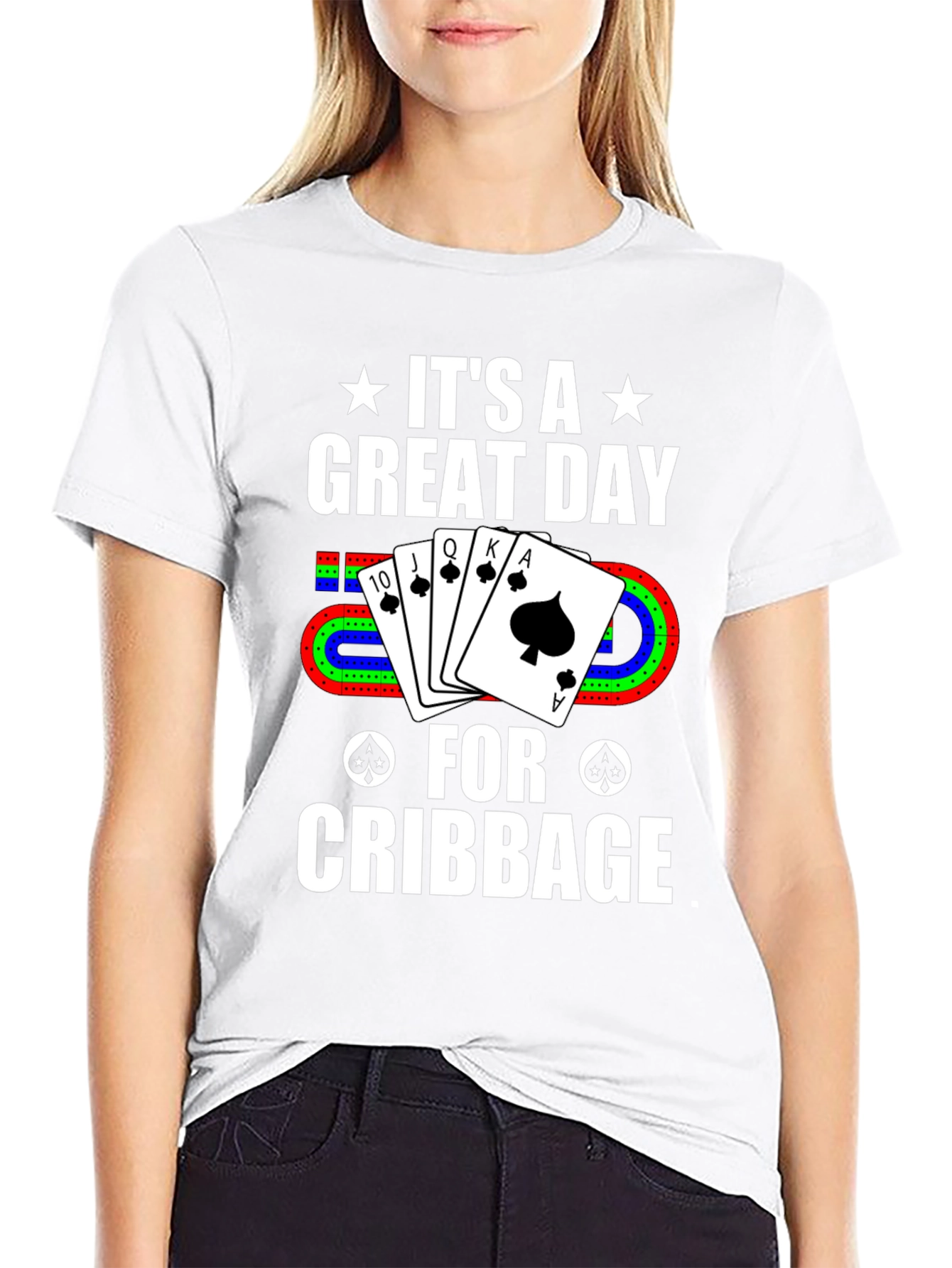 Black Cribbage Player T-Shirt - Great Day for Cribbage view 9