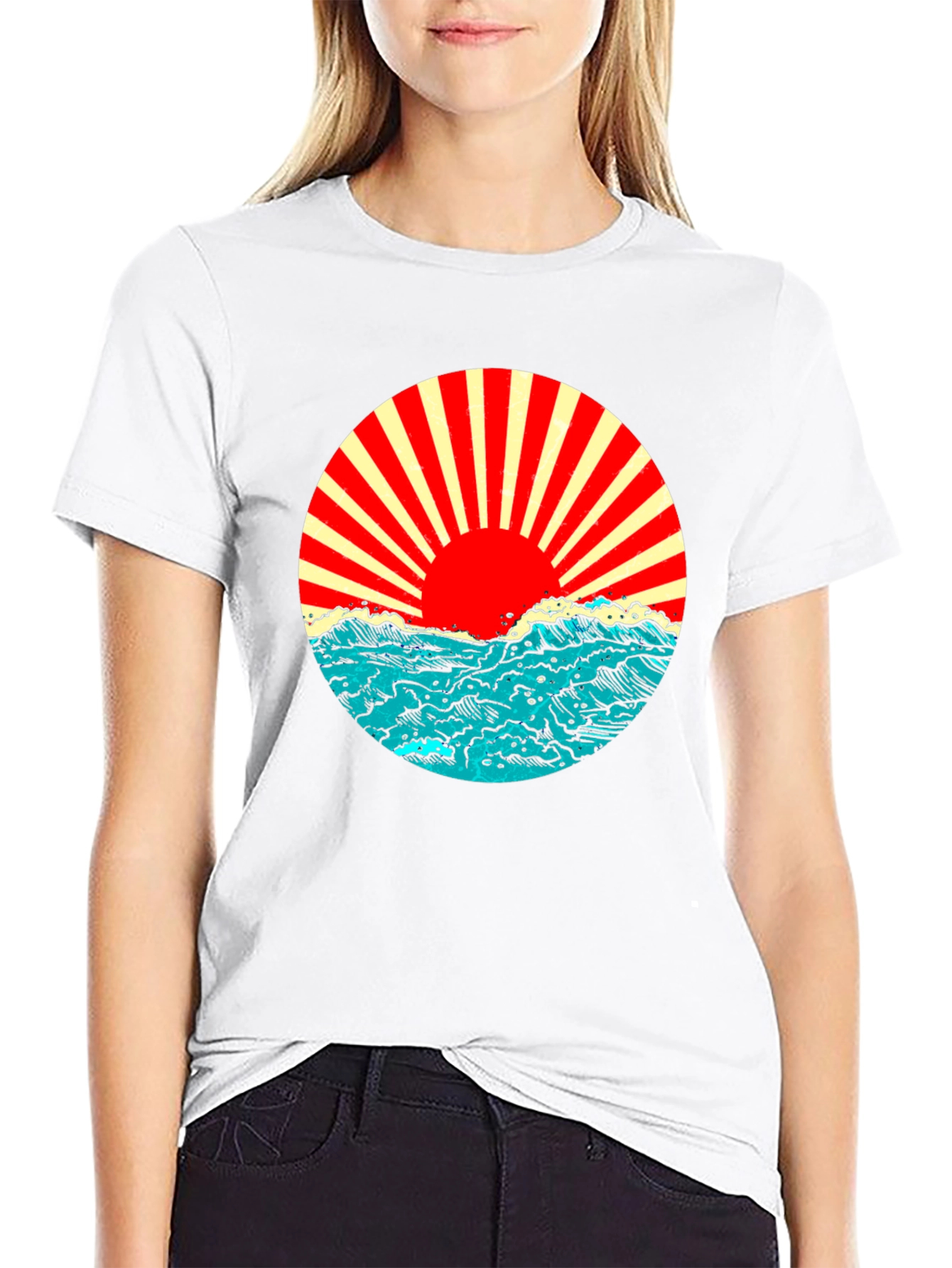 Black Rising Sun Ocean Wave Graphic Tee - Black view 9