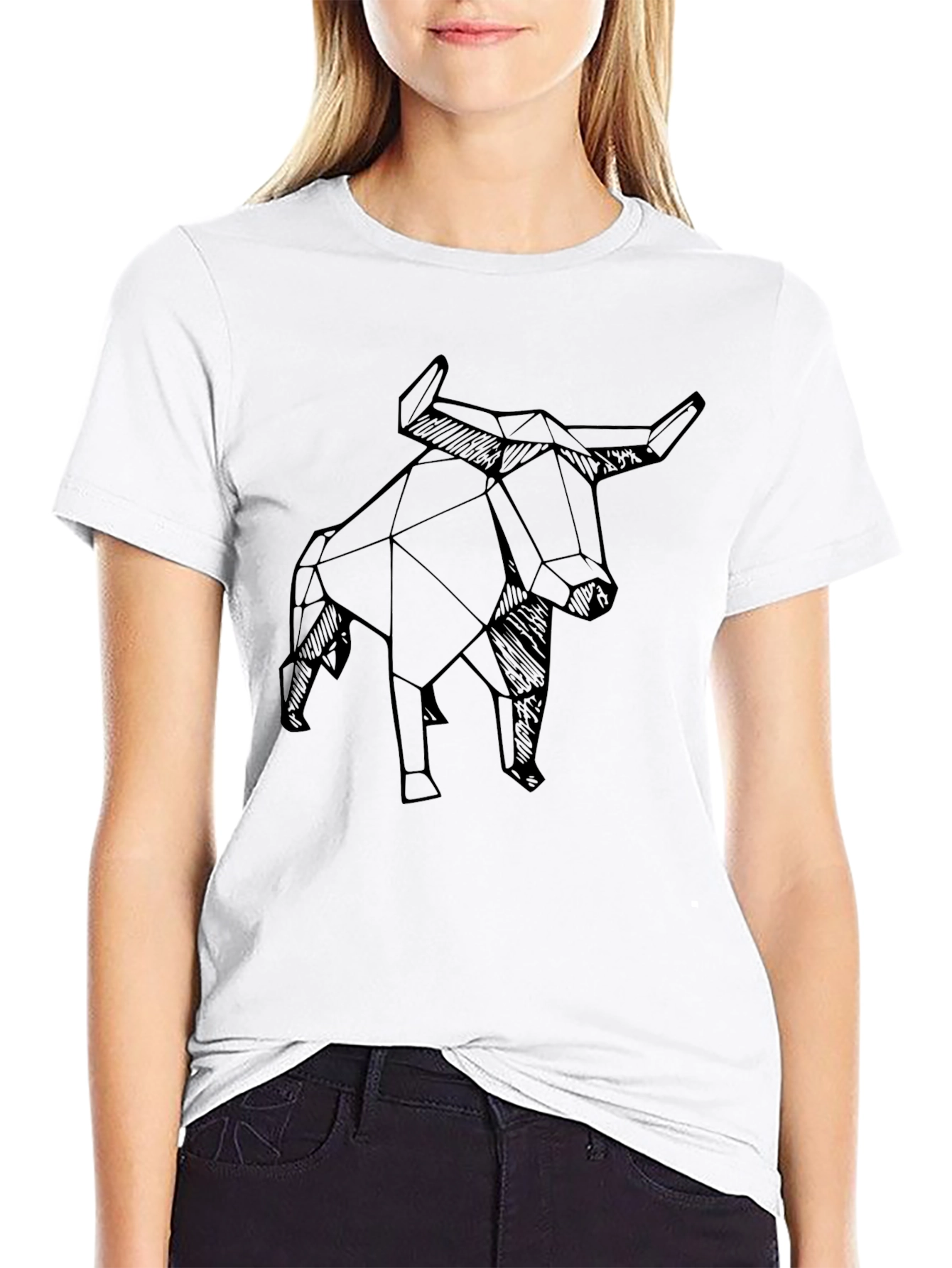 Black Geometric Bull T-Shirt - Modern Design view 9