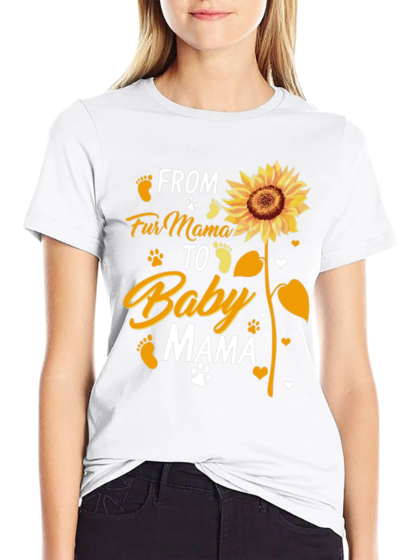 Black Fur Mama to Baby Mama Sunflower Graphic T-Shirt view 9