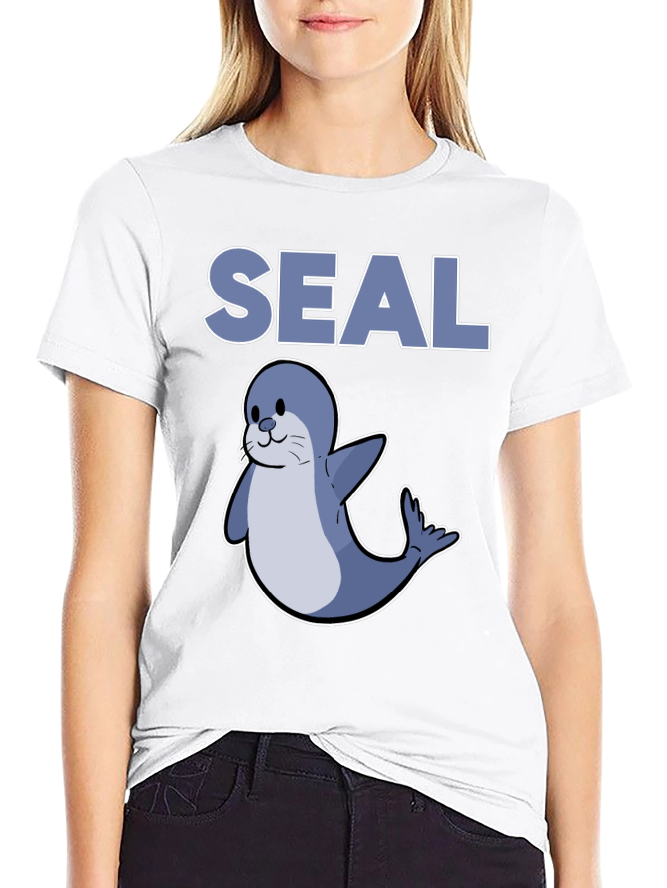 Black Cute Seal Graphic T-Shirt - Black view 9