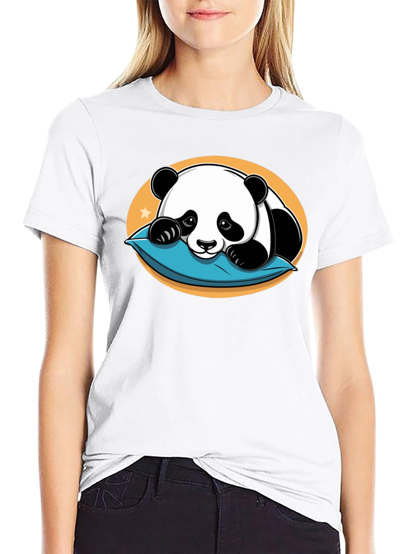 Black Cute Panda Pillow Black T-Shirt view 9