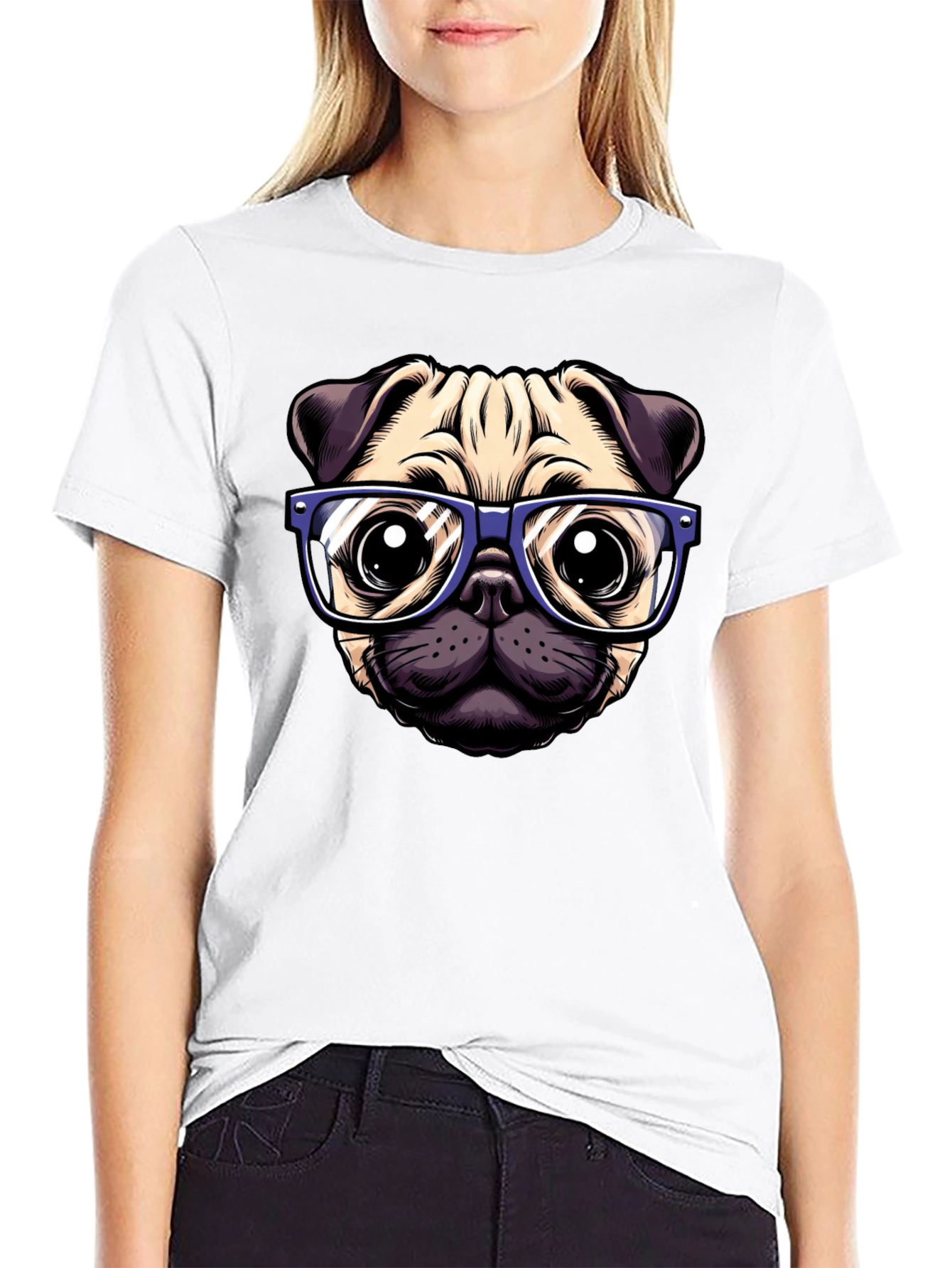 Black Pug with Glasses Graphic Tee - Black view 9