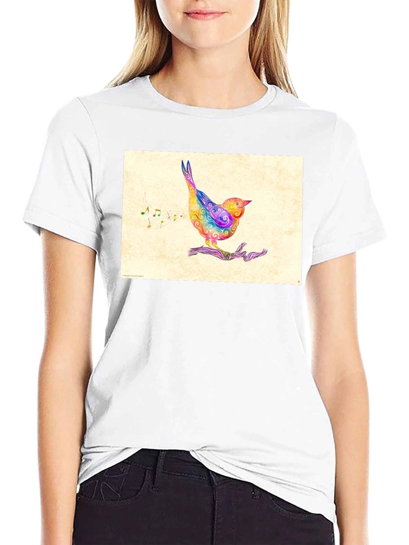 Black Rainbow Bird Music Note Graphic Tee view 9