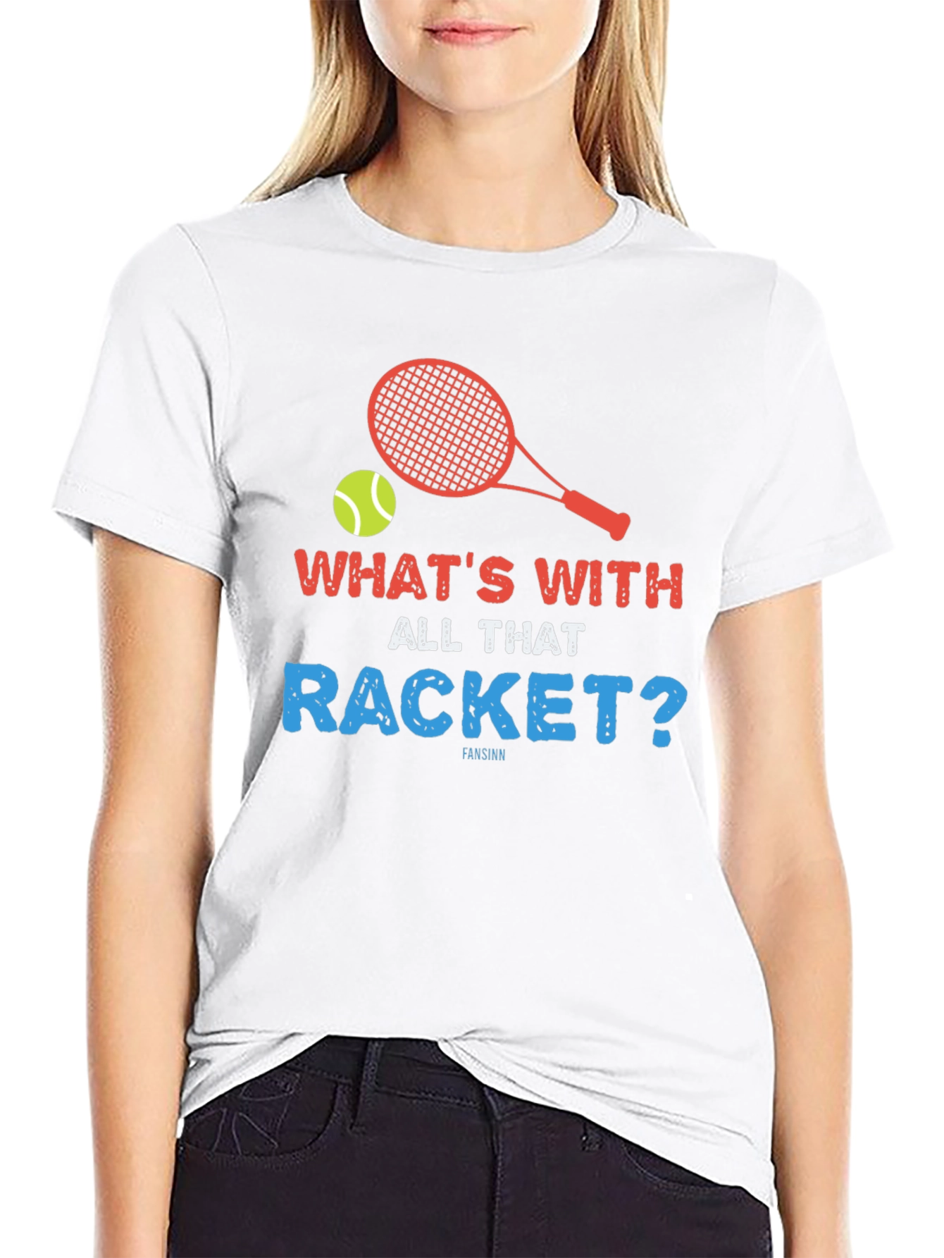 Black Funny Tennis T-Shirt - What's With All That Racket? view 9