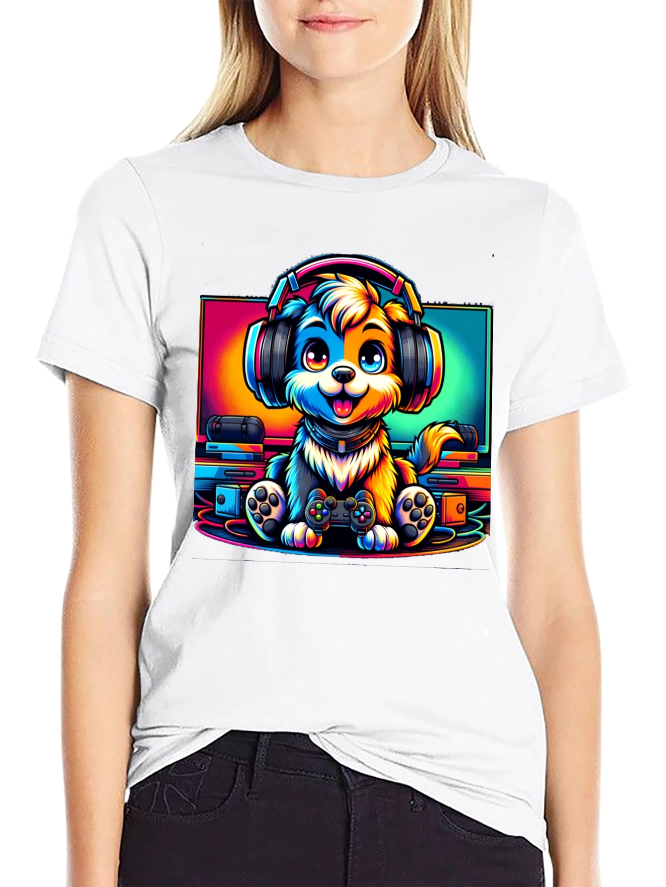 Gamer Dog Graphic T-Shirt - Black Cotton Tee - 9