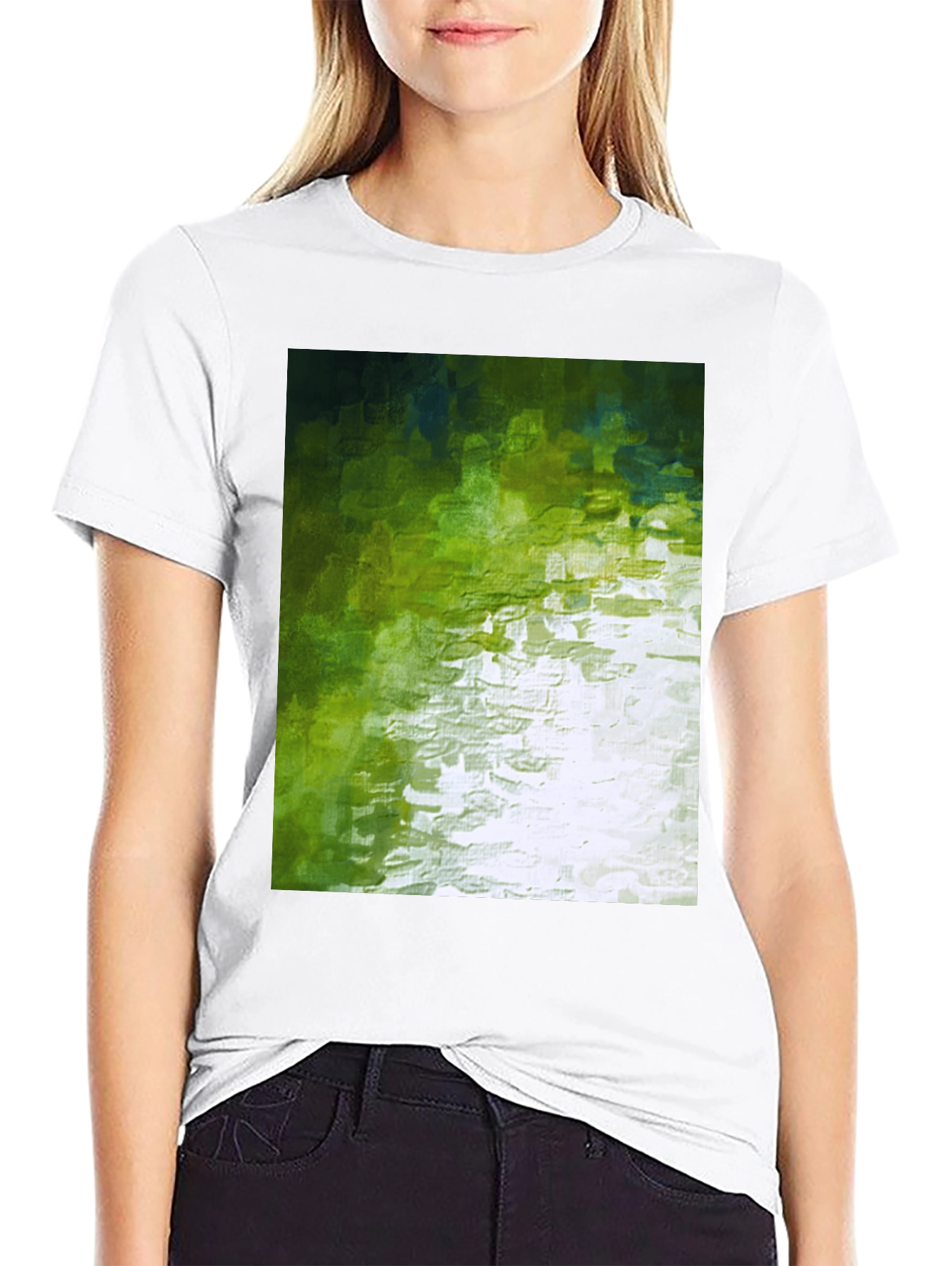 Black Abstract Green Graphic Print Crewneck T-Shirt view 9