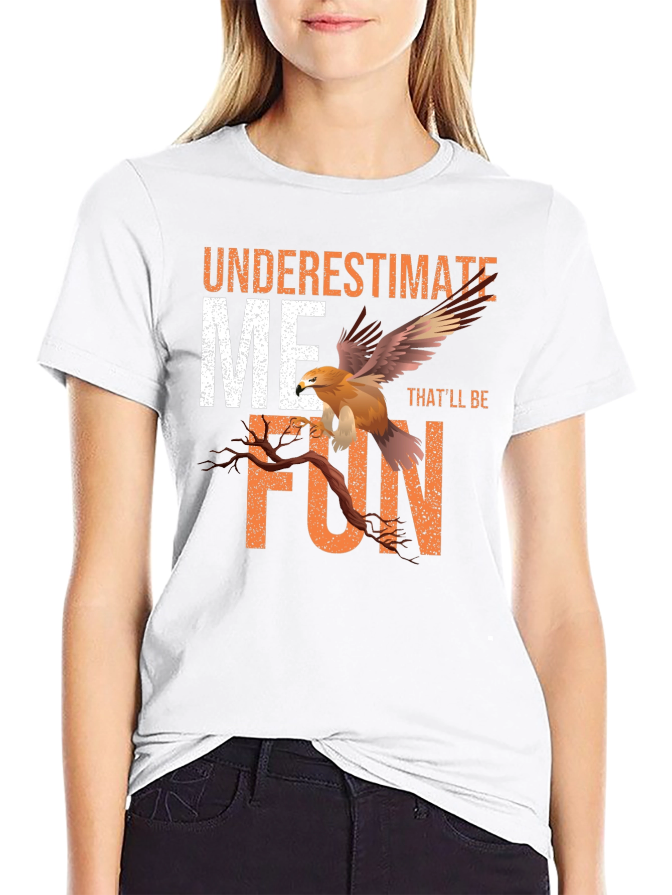 Black Underestimate Me T-Shirt with Eagle Design view 9