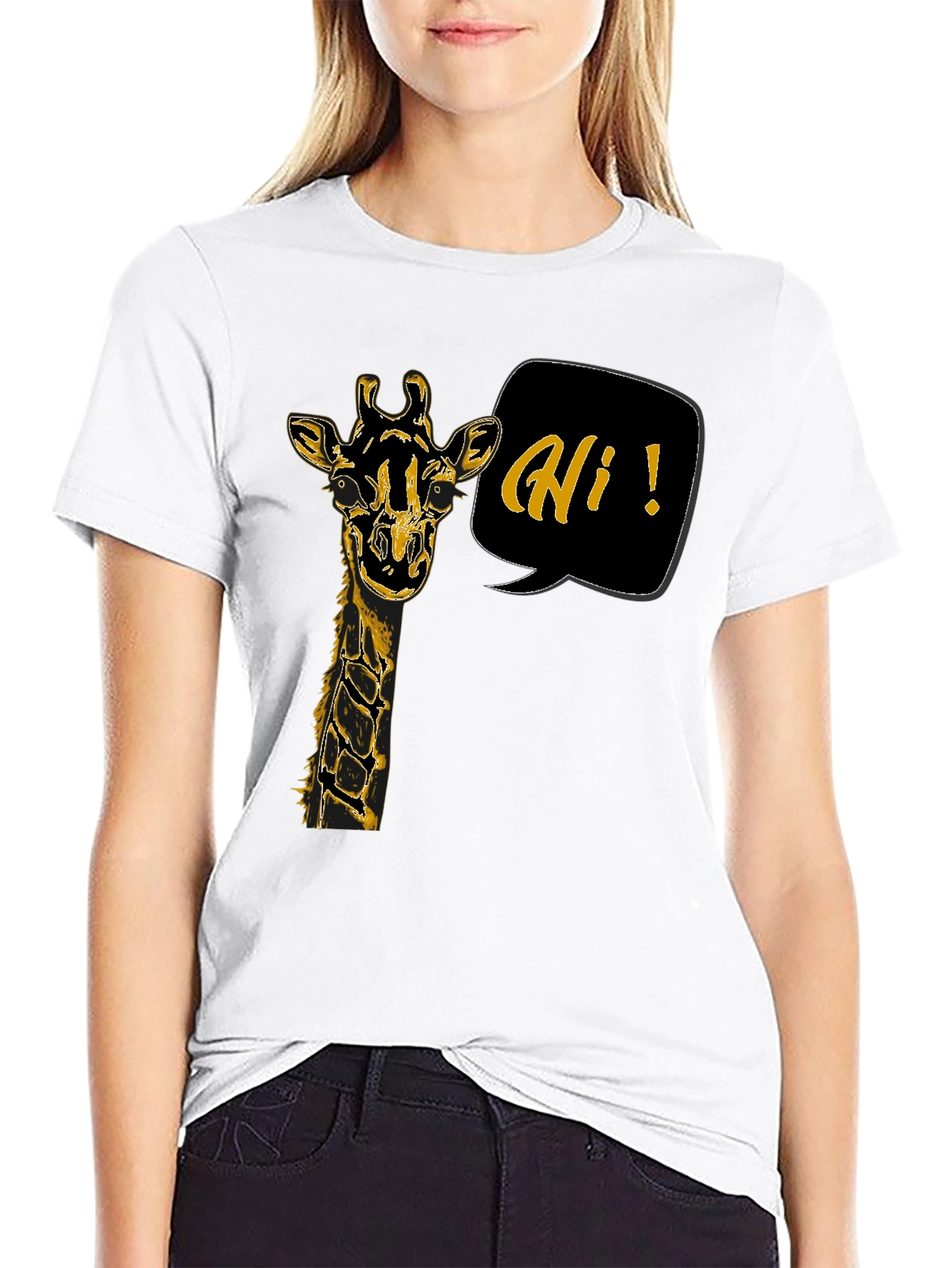 Black Giraffe Hi Graphic Tee - Black Unisex T-Shirt view 9