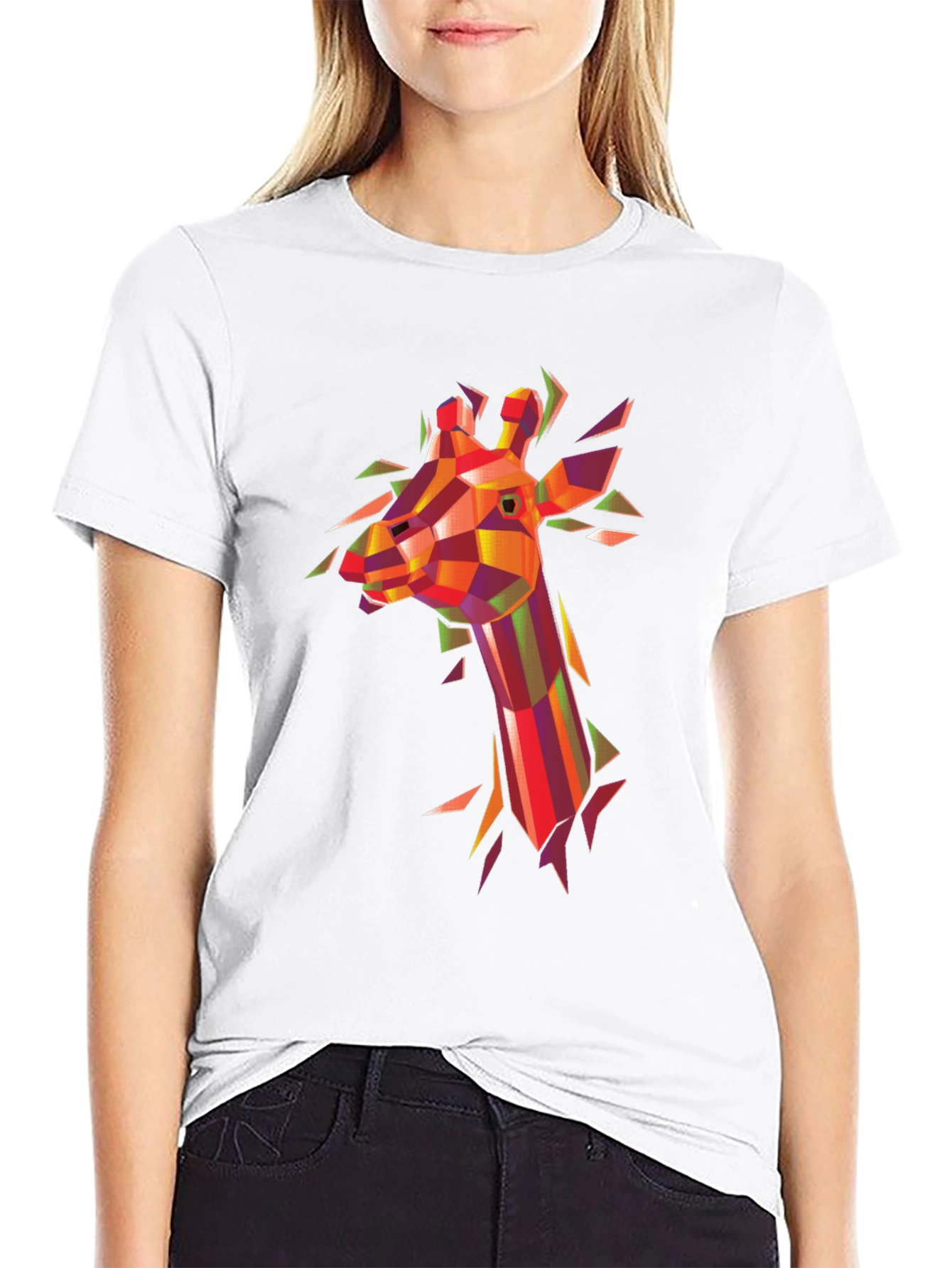 Black Geometric Giraffe Graphic Tee - Modern Art Shirt view 9