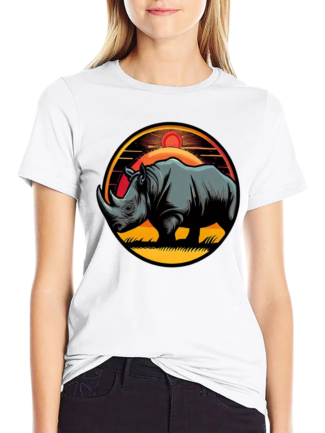Black Rhino Sunset Graphic Tee - Stylish Men's Black T-Shirt view 9