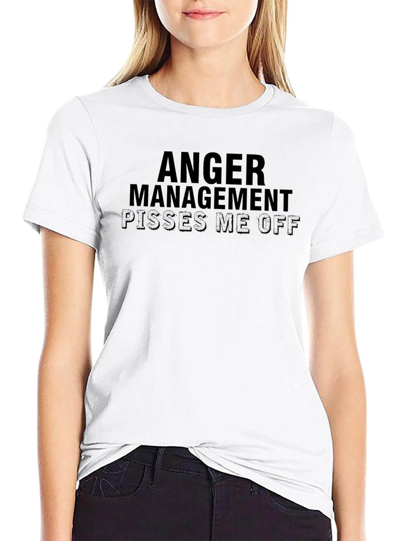 Black Anger Management Pisses Me Off Slogan T-Shirt view 9
