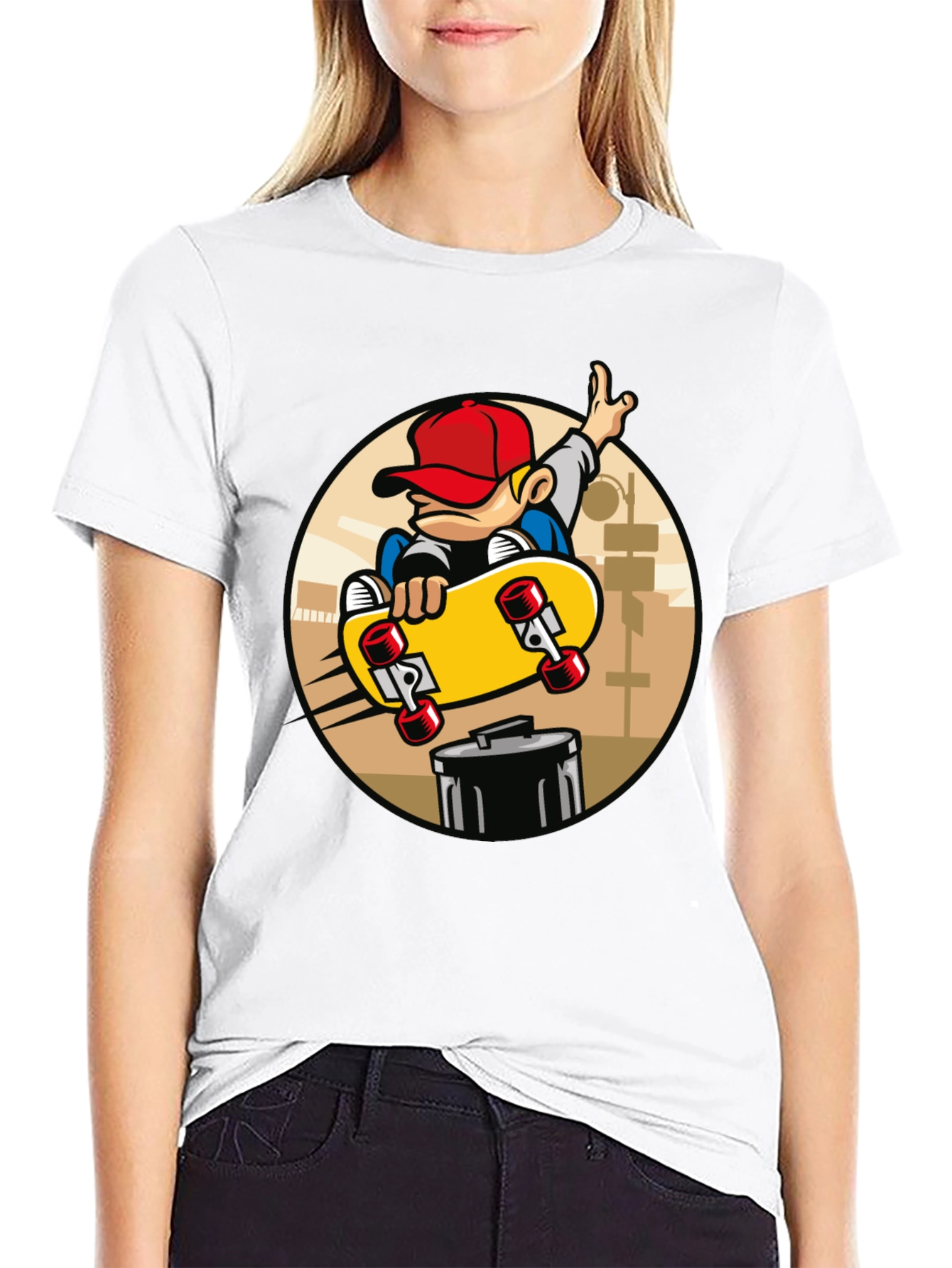 Black Skateboarder Graphic Tee - Black Cotton Blend T-Shirt view 9