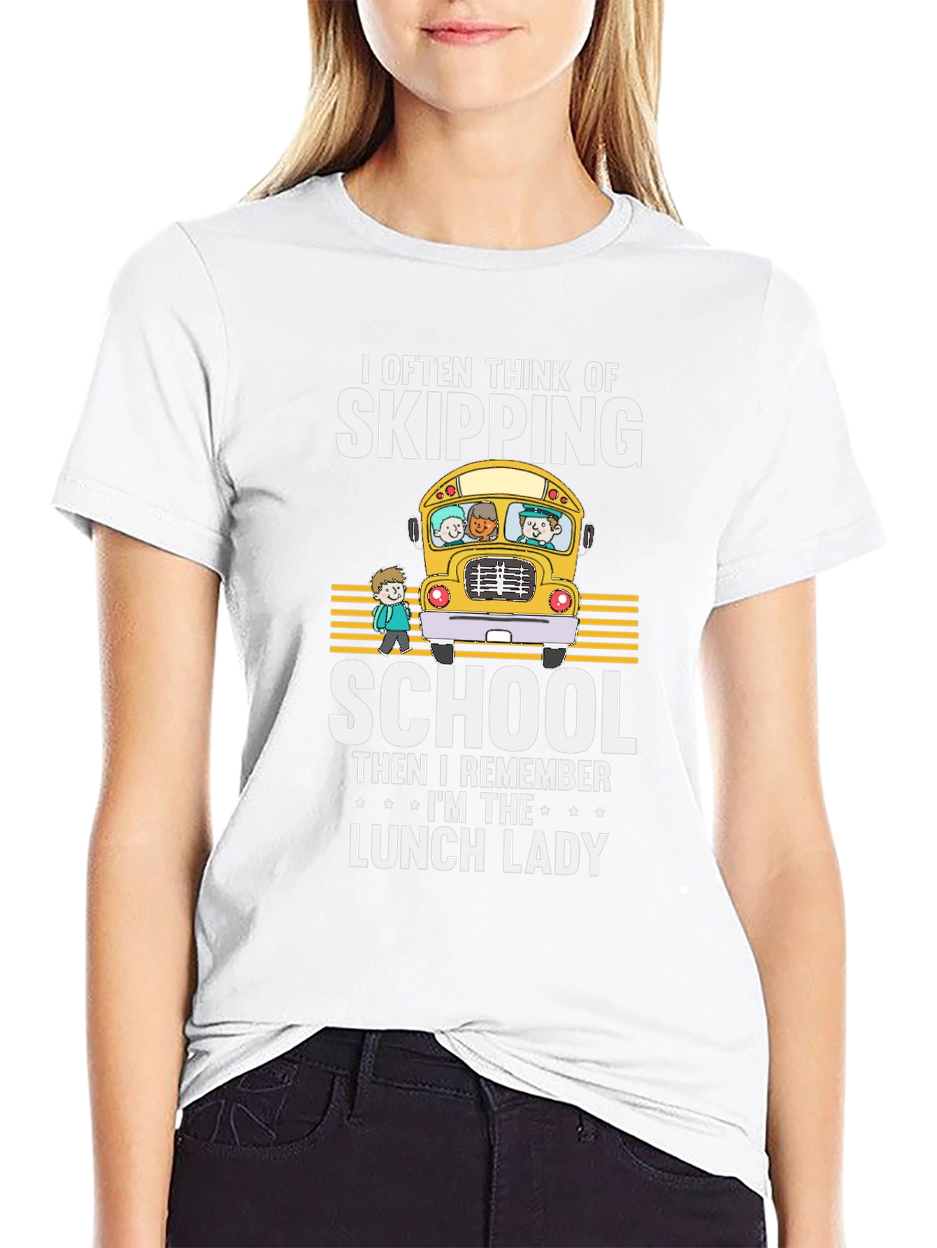 Black Lunch Lady T-Shirt - School Bus Design view 9