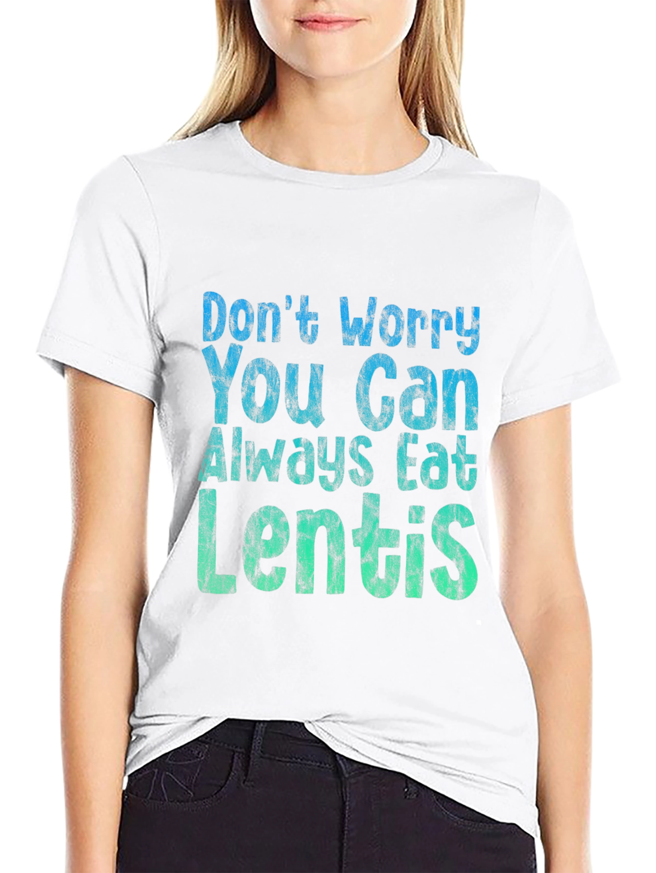 Black Don't Worry Eat Lentils T-Shirt - Funny Vegan Tee view 9