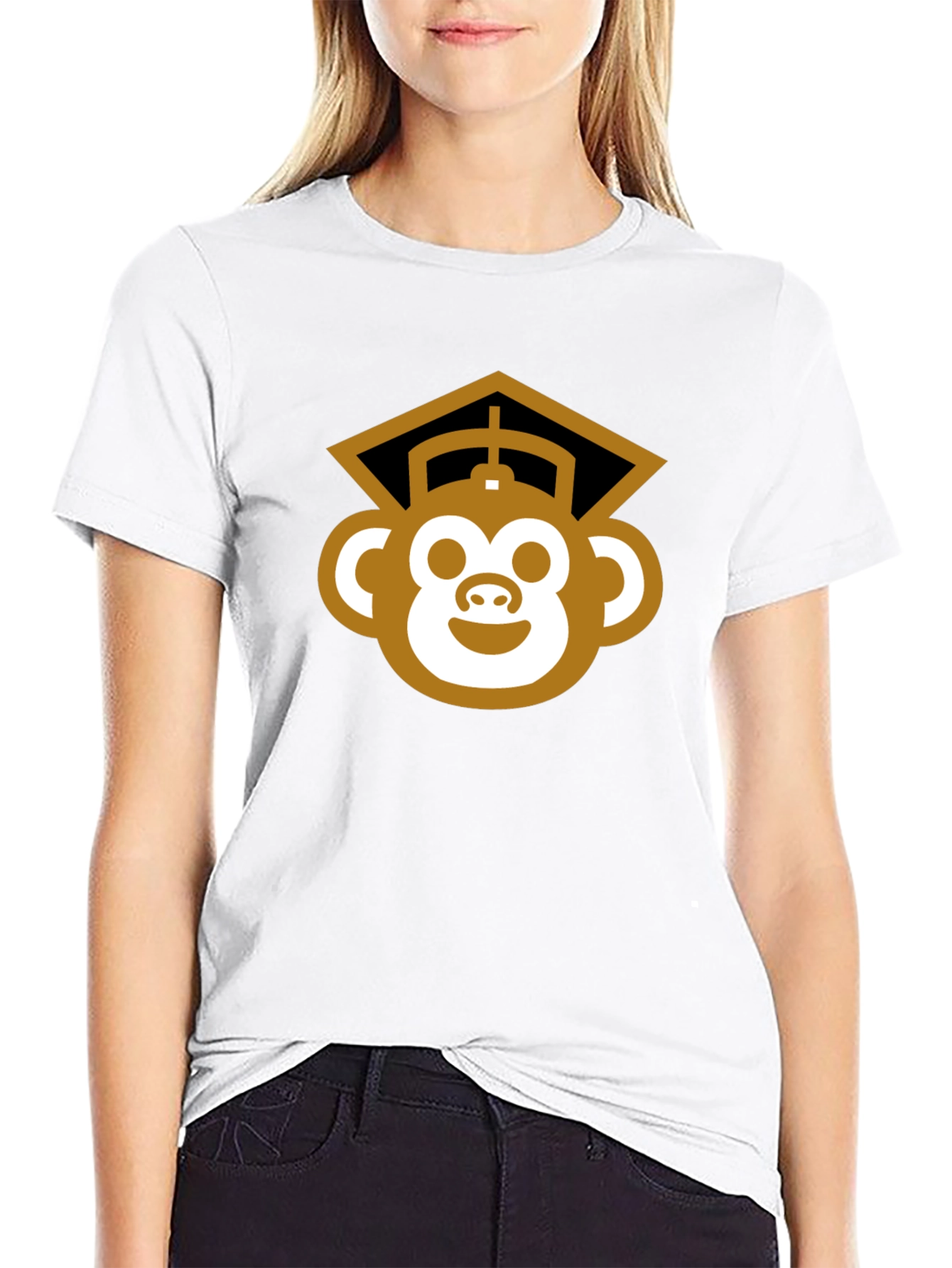 Black Graduation Monkey Tee - Black Cotton Blend T-Shirt view 9