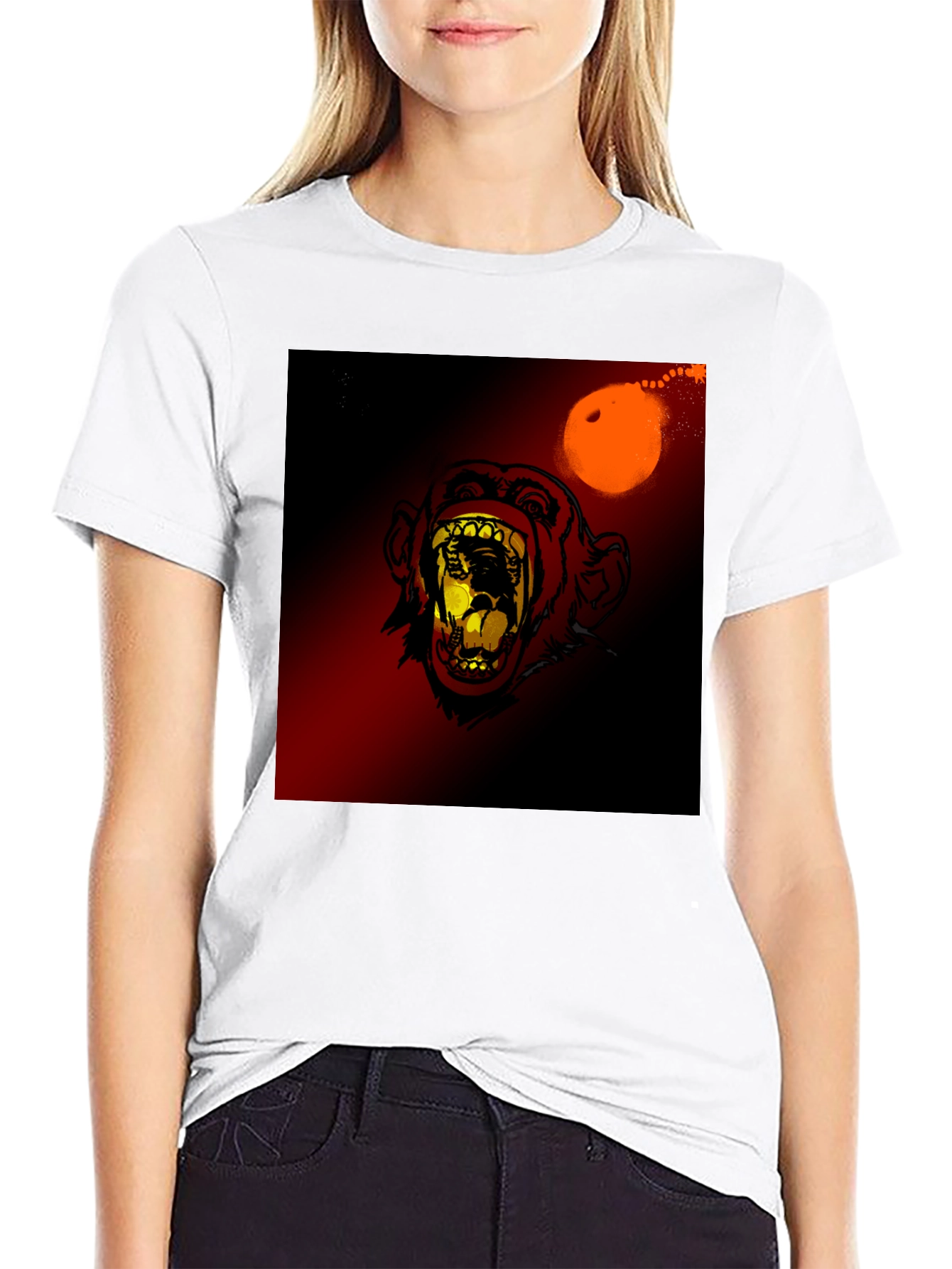 Black Monkey Face Graphic Print T-Shirt view 9
