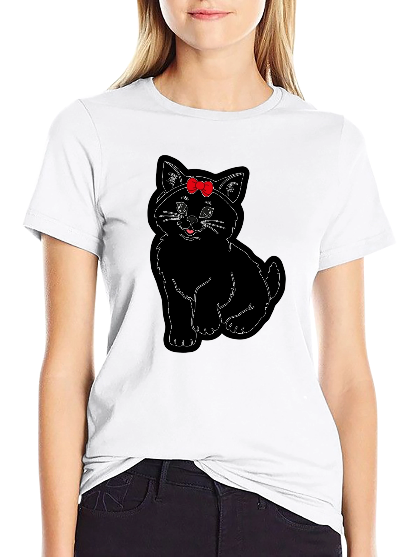 Black Cute Cat T-Shirt with Bow view 9