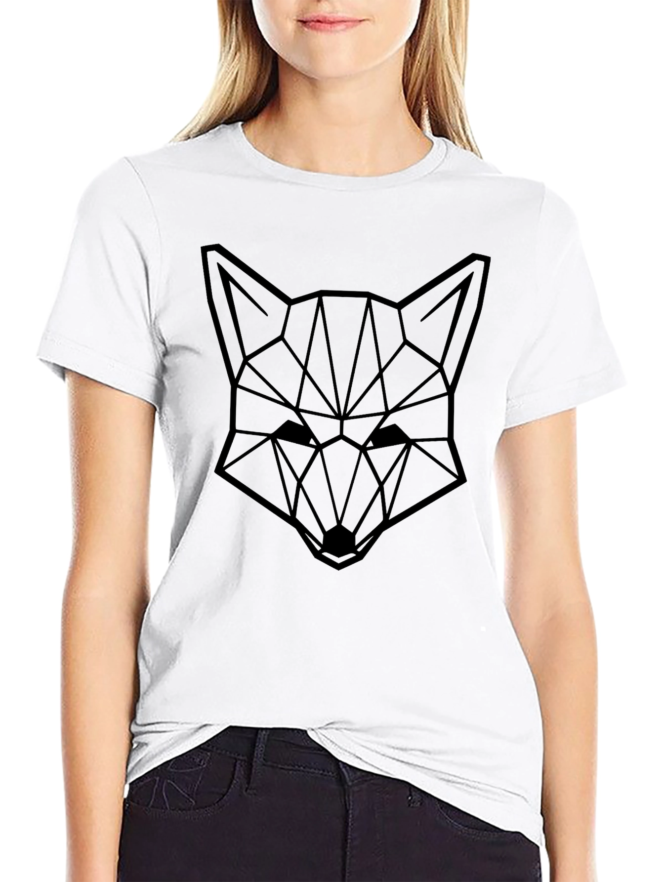 Black Geometric Fox Head Graphic Black T-Shirt view 9
