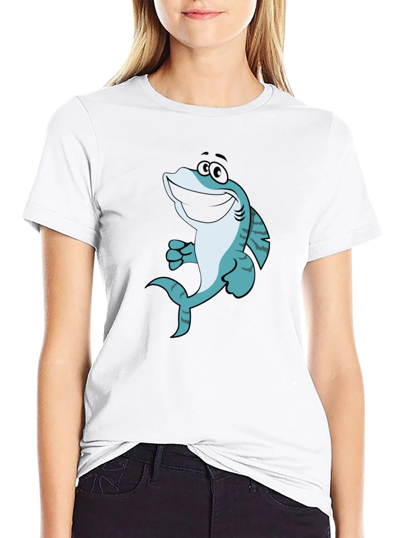 Black Cartoon Shark Graphic T-Shirt - Black view 9