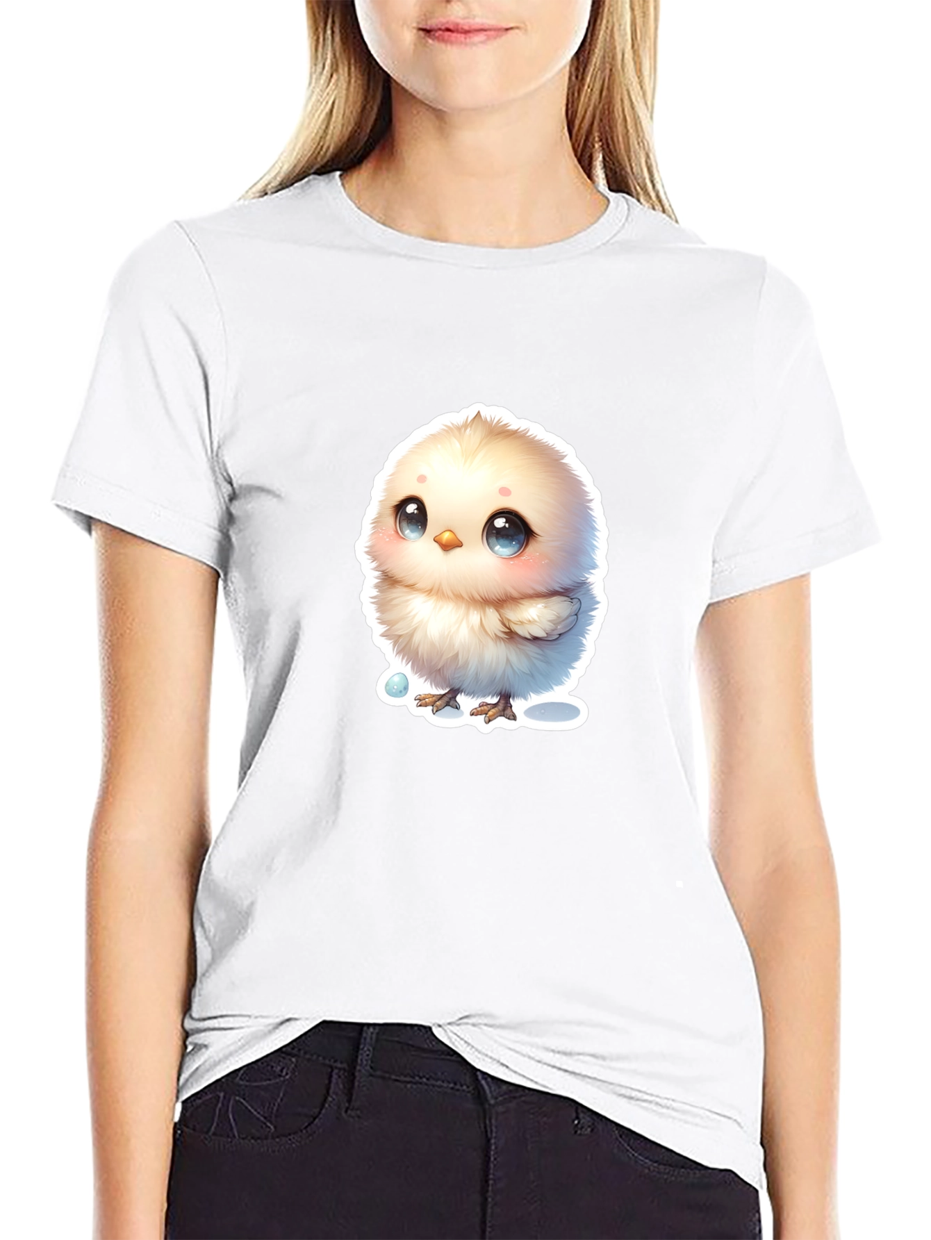Black Cute Chick Graphic Tee - Black Cotton Blend T-Shirt view 9