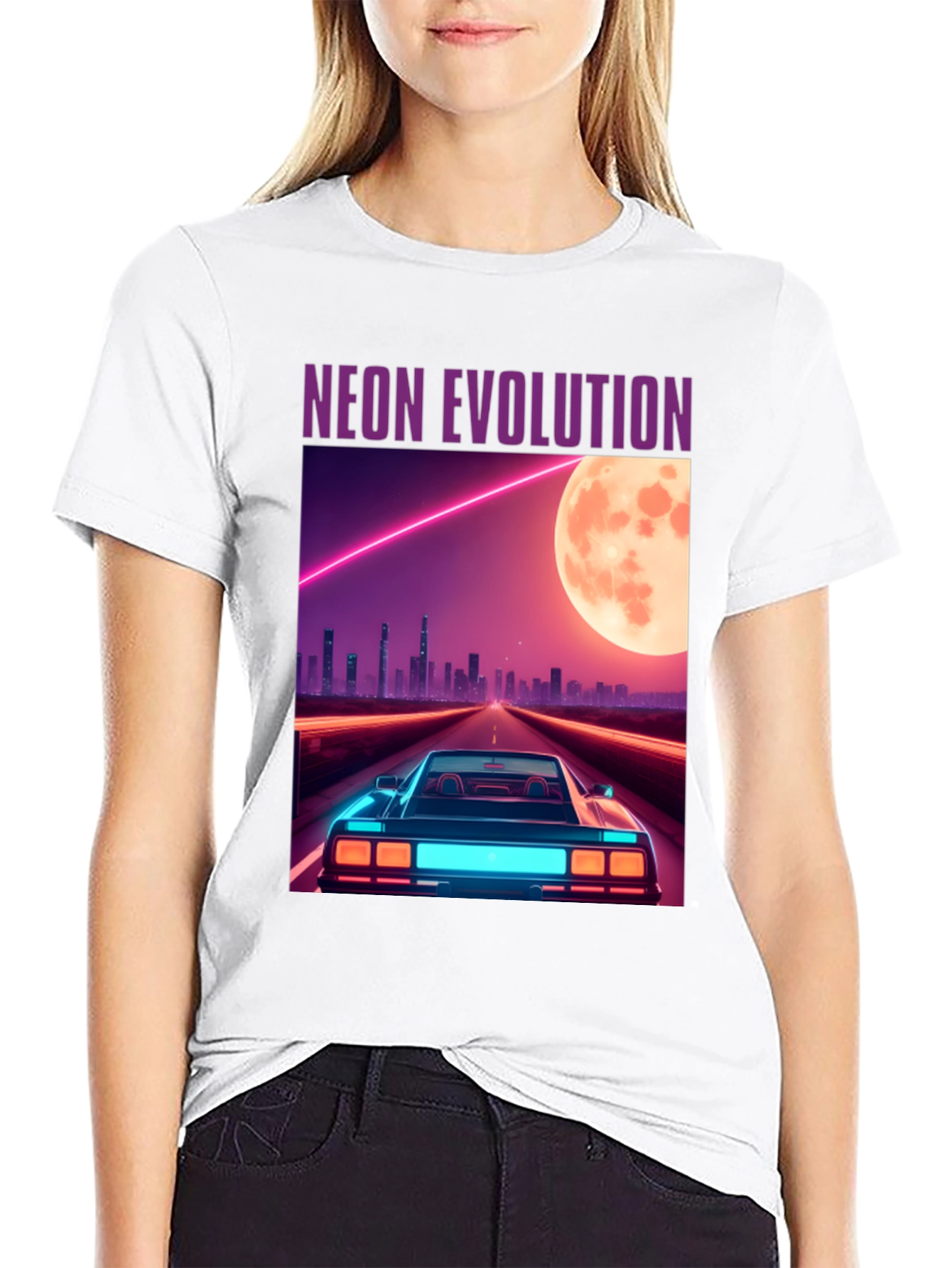 Black Neon Evolution Car Graphic Tee - Retro Style view 9
