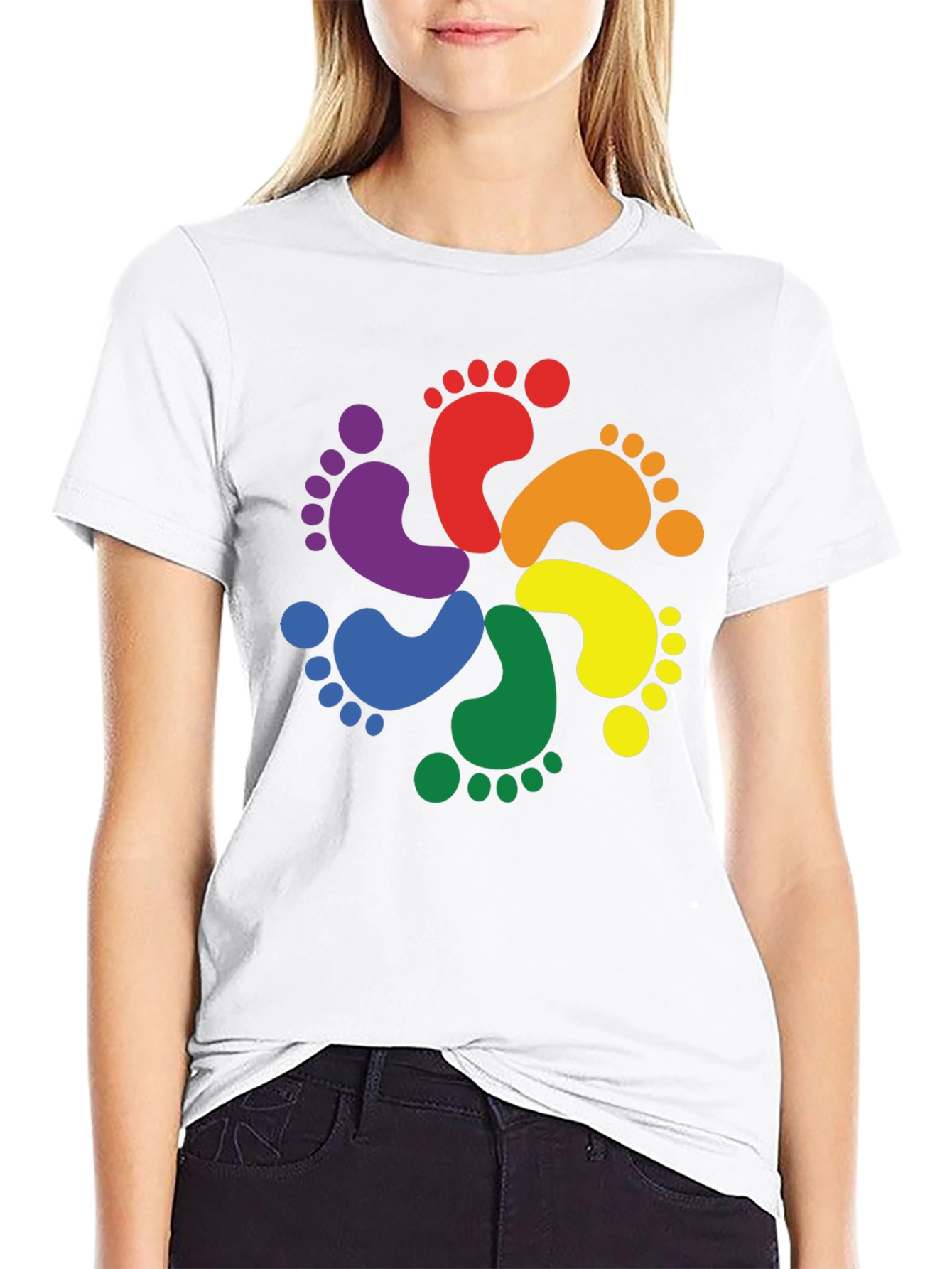 Black Rainbow Footprint T-Shirt - Pride Apparel view 9