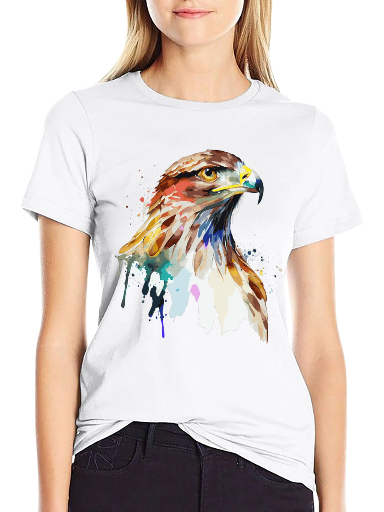 Black Watercolor Hawk Graphic Tee - Men's Black T-Shirt view 9