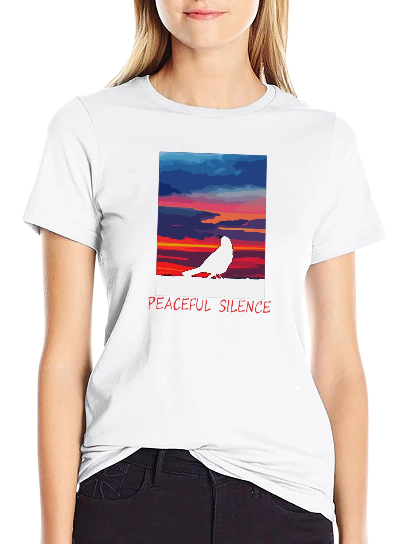 Black Peaceful Silence Graphic T-Shirt view 9