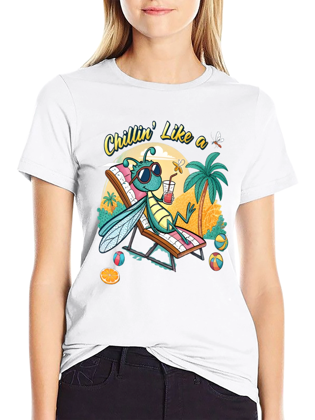 Black Chillin' Bug Graphic T-Shirt - Summer Vibes view 9