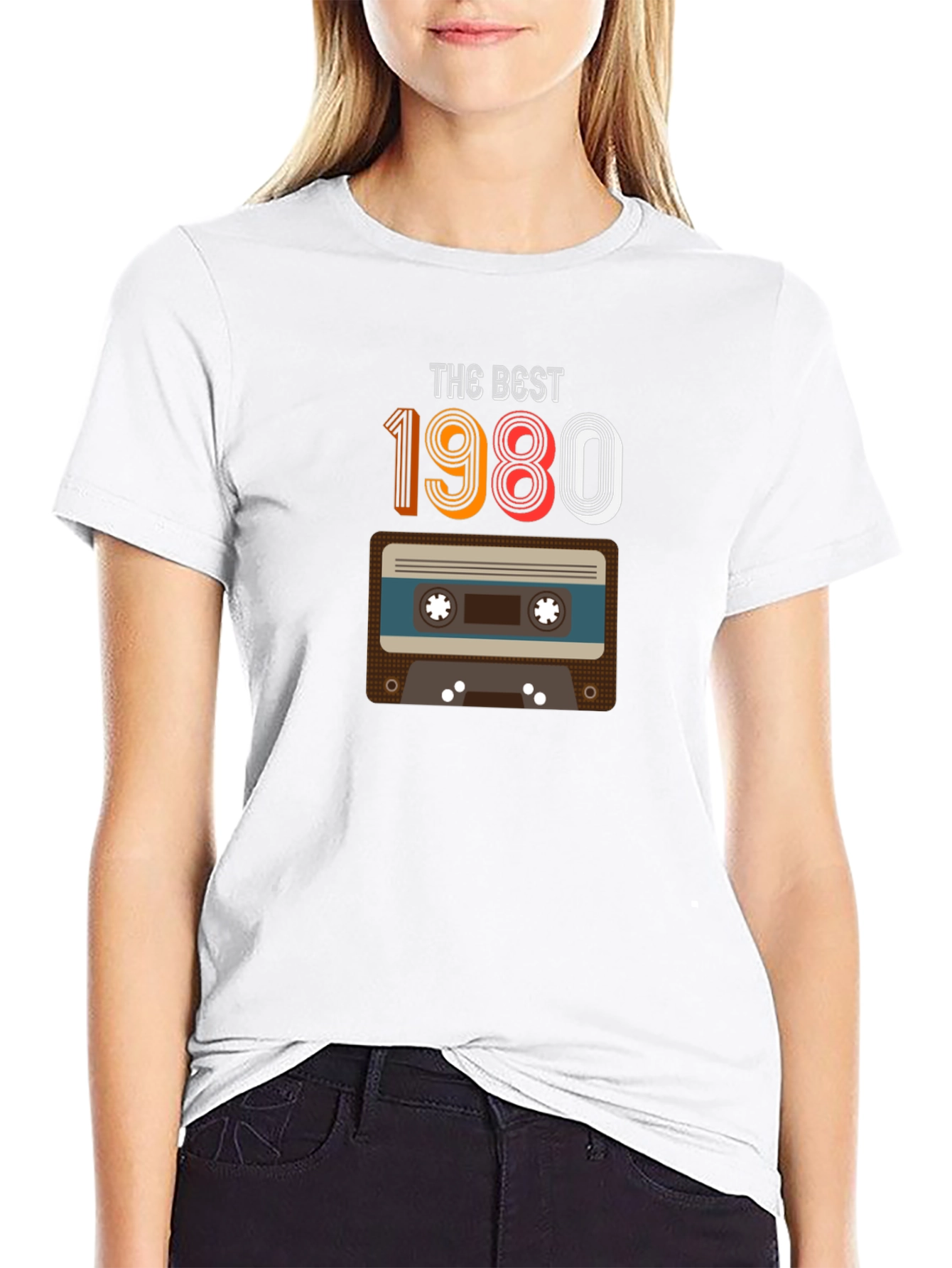 Black Retro 1980 Cassette Tape Graphic T-Shirt view 9