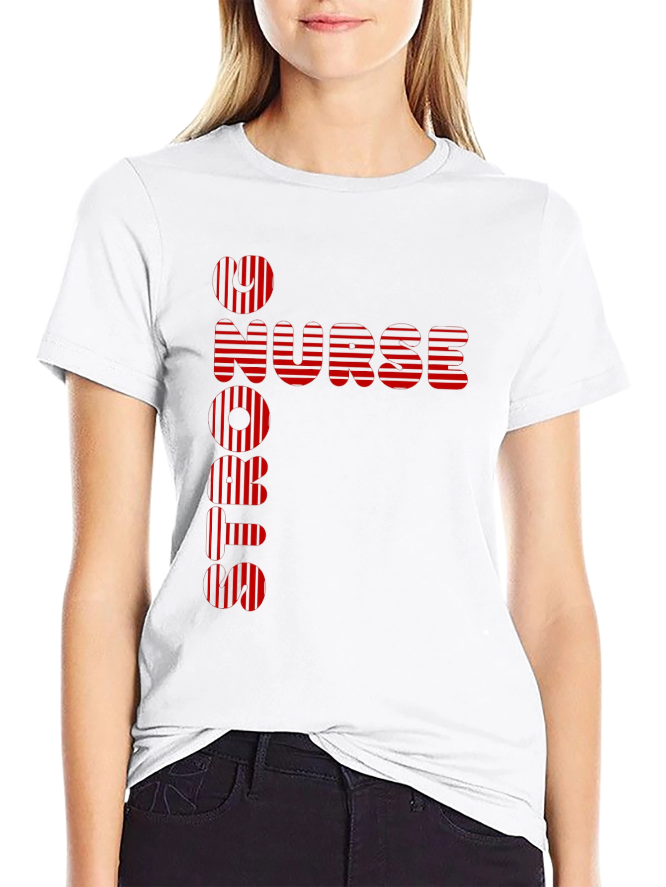 Black Nurse Strong T-Shirt - Red Stripe Design view 9