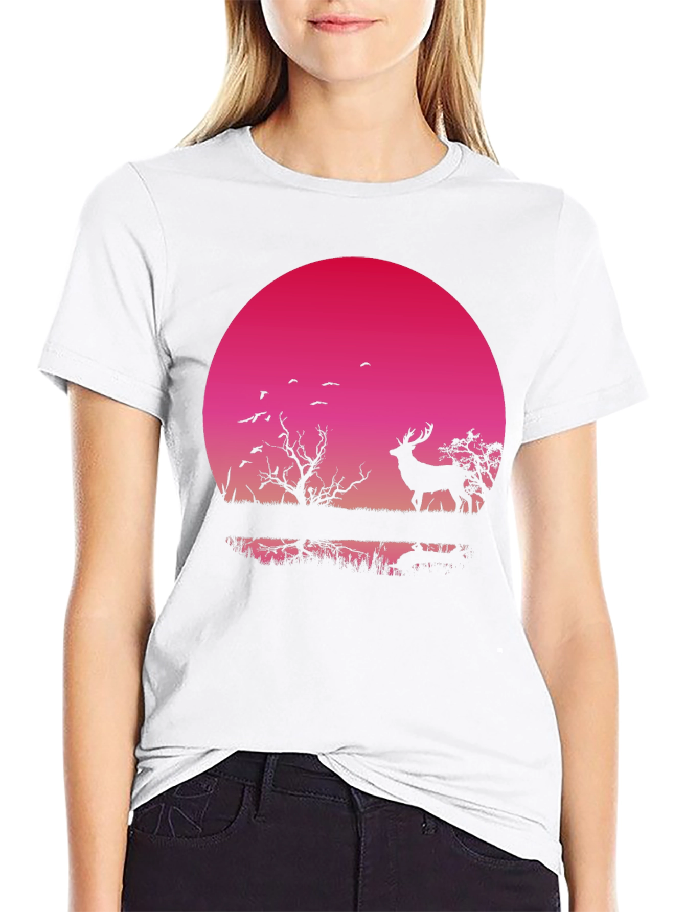 Black Deer Silhouette T-Shirt - Sunset Design view 9