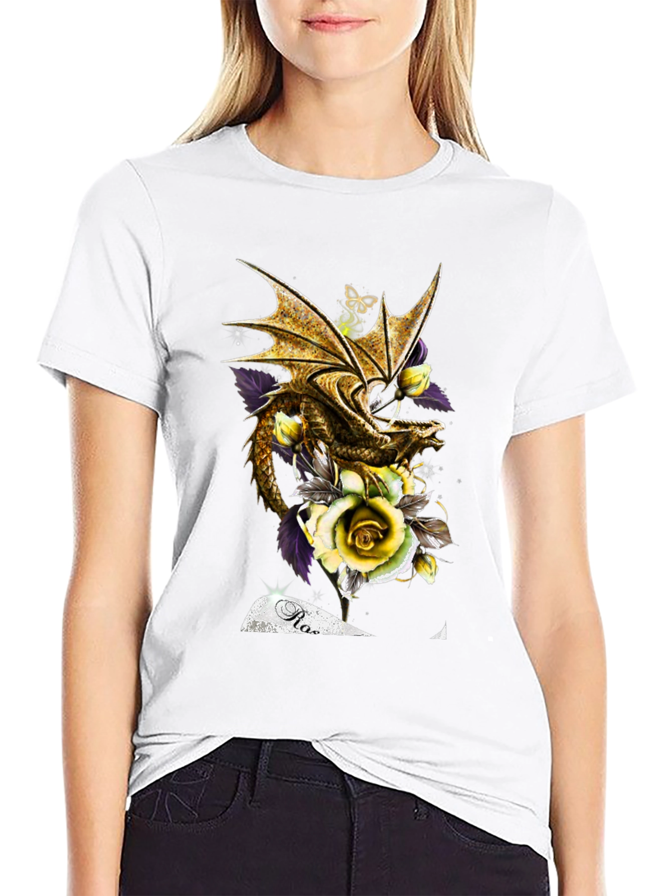 Black Dragon and Roses Graphic Tee view 9