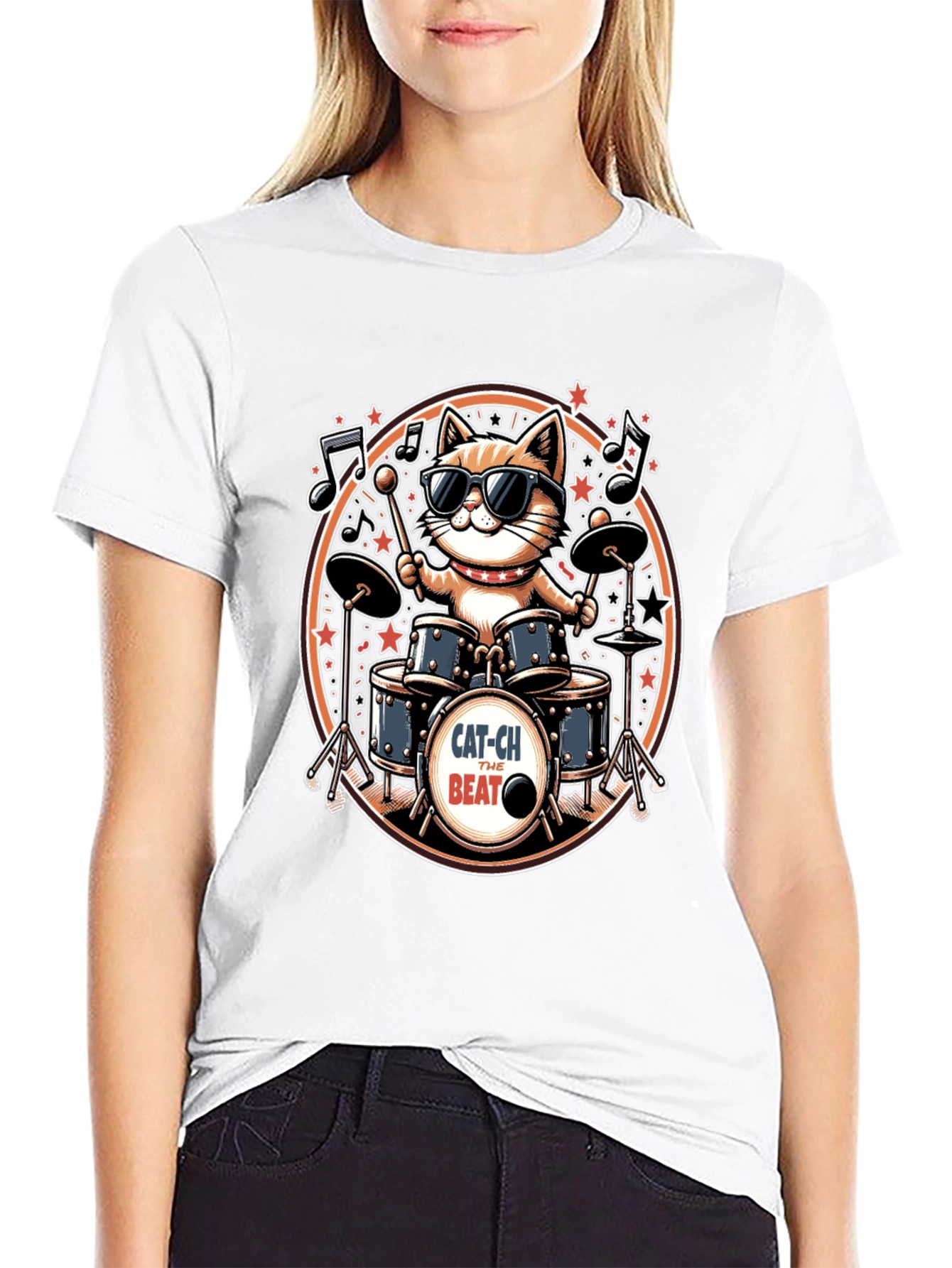 Black Cool Cat Drummer Graphic Tee - Black view 9