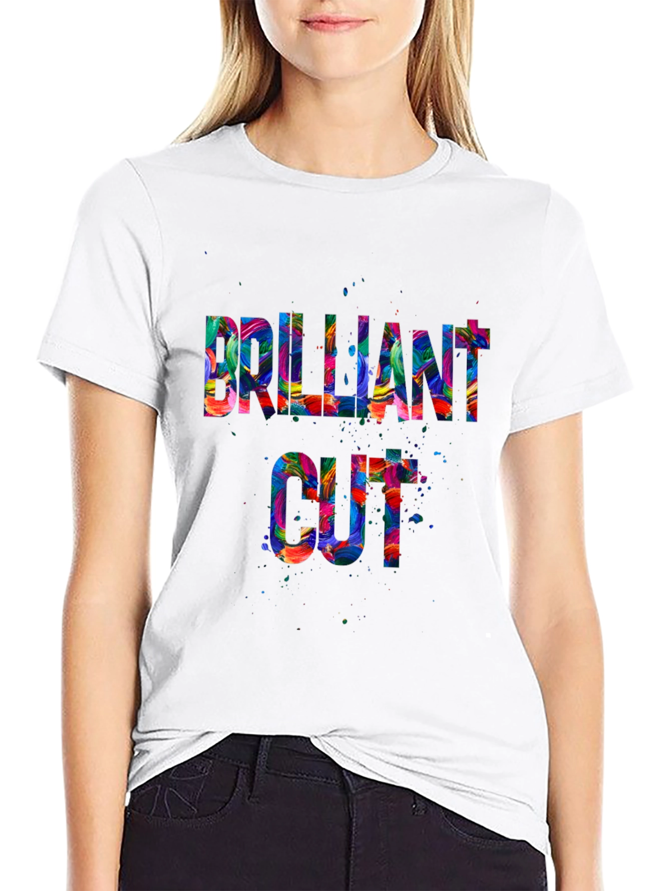 Black Brilliant Cut Graphic T-Shirt - Colorful Design view 9