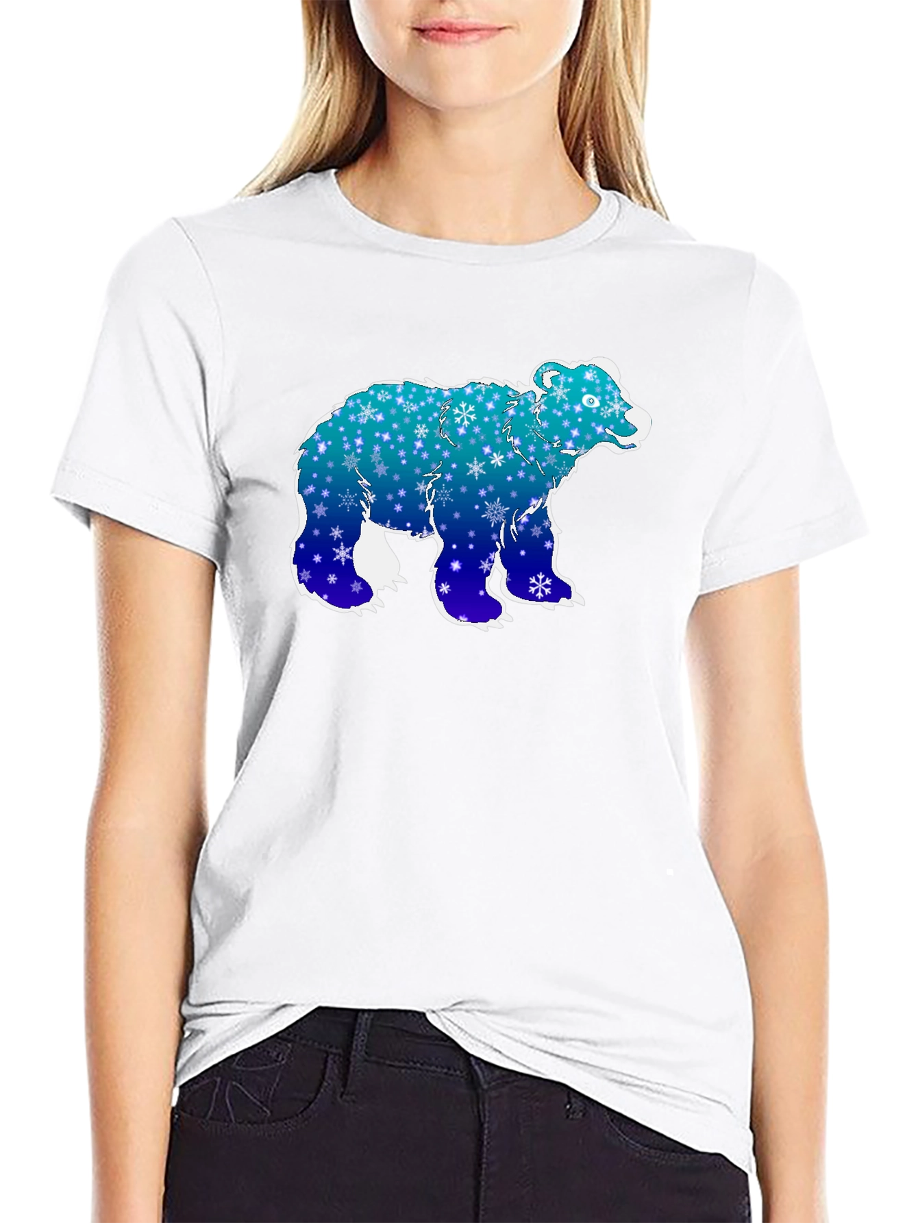 Black Winter Bear Graphic Tee - Black Cotton T-Shirt view 9