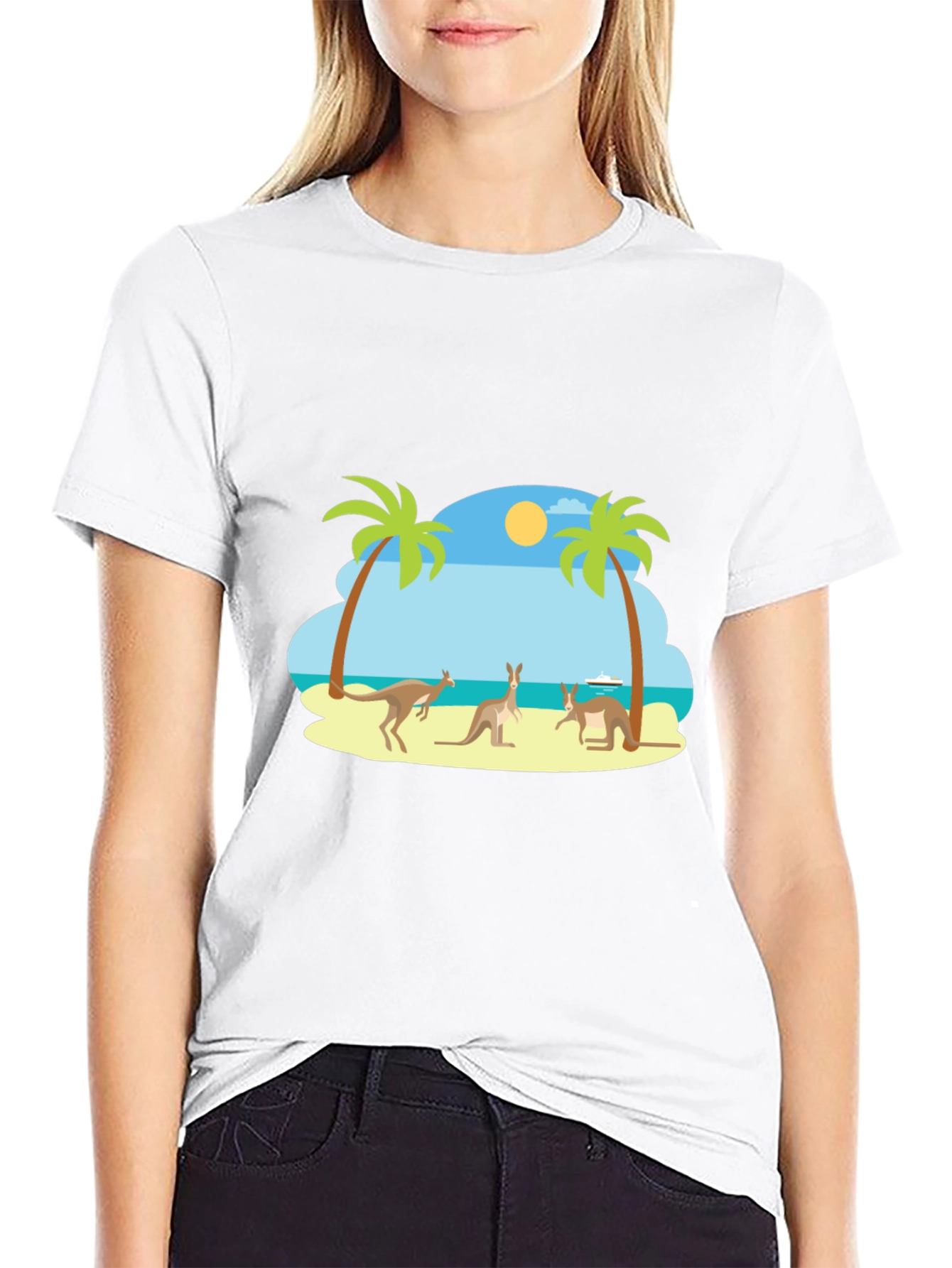 Black Kangaroo Beach Graphic Tee - Black Cotton T-Shirt view 9